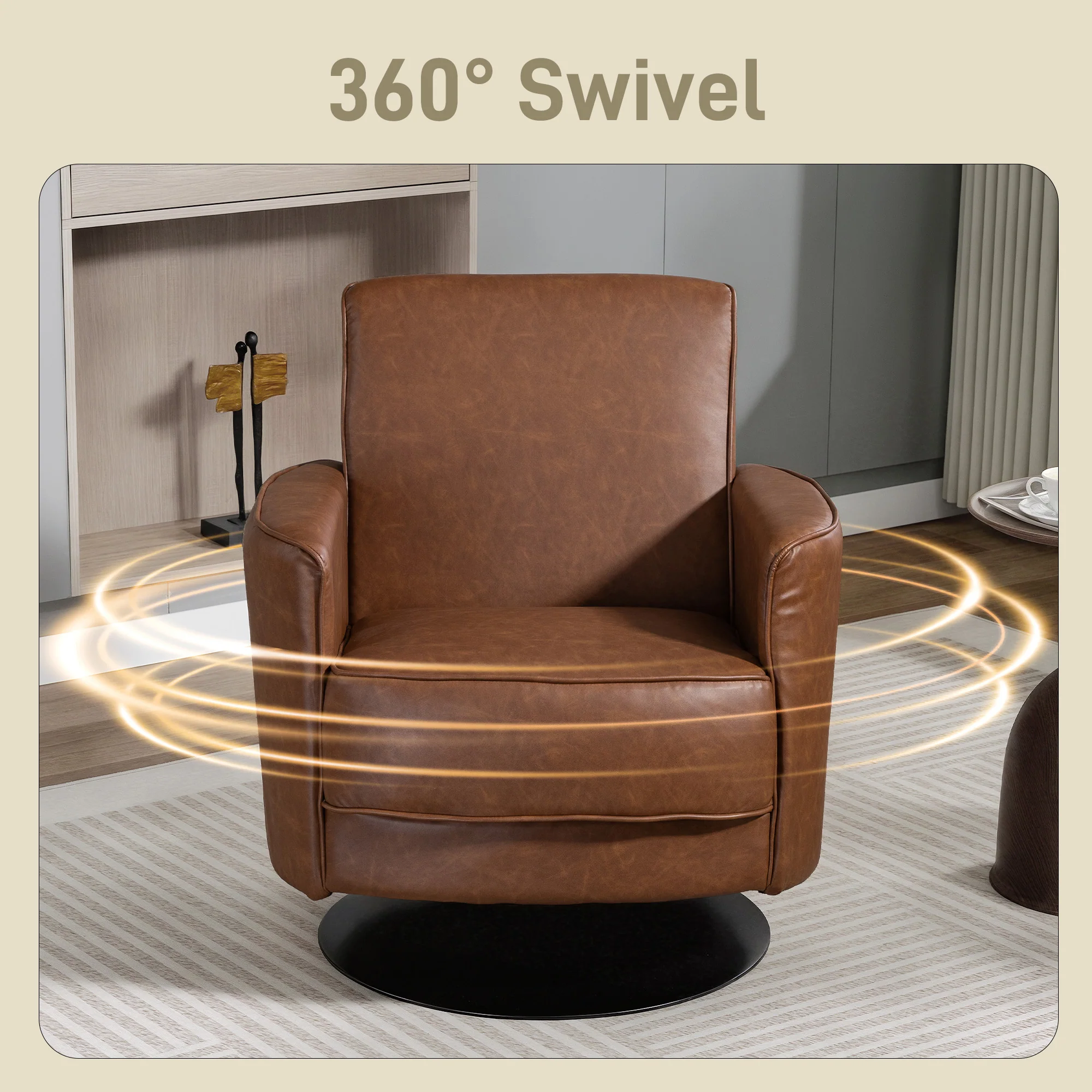 HOMCOM Upholstered PU Leather Armchair For Living Room, Brown - Image 3