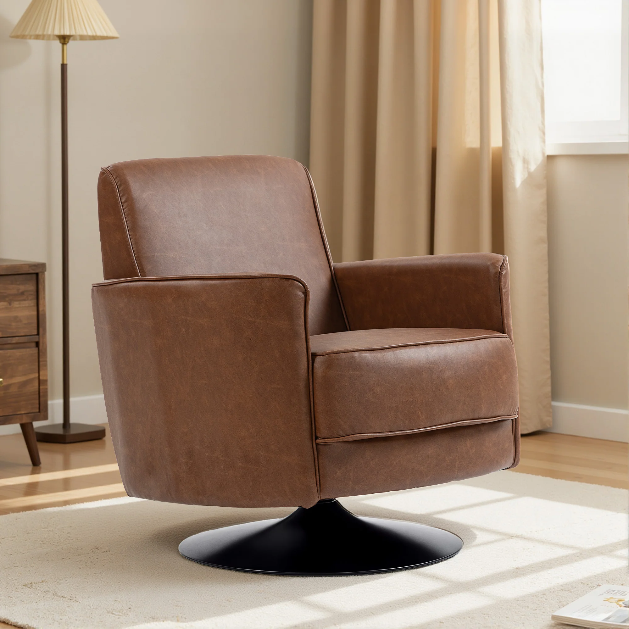 HOMCOM Upholstered PU Leather Armchair For Living Room, Brown - Image 9