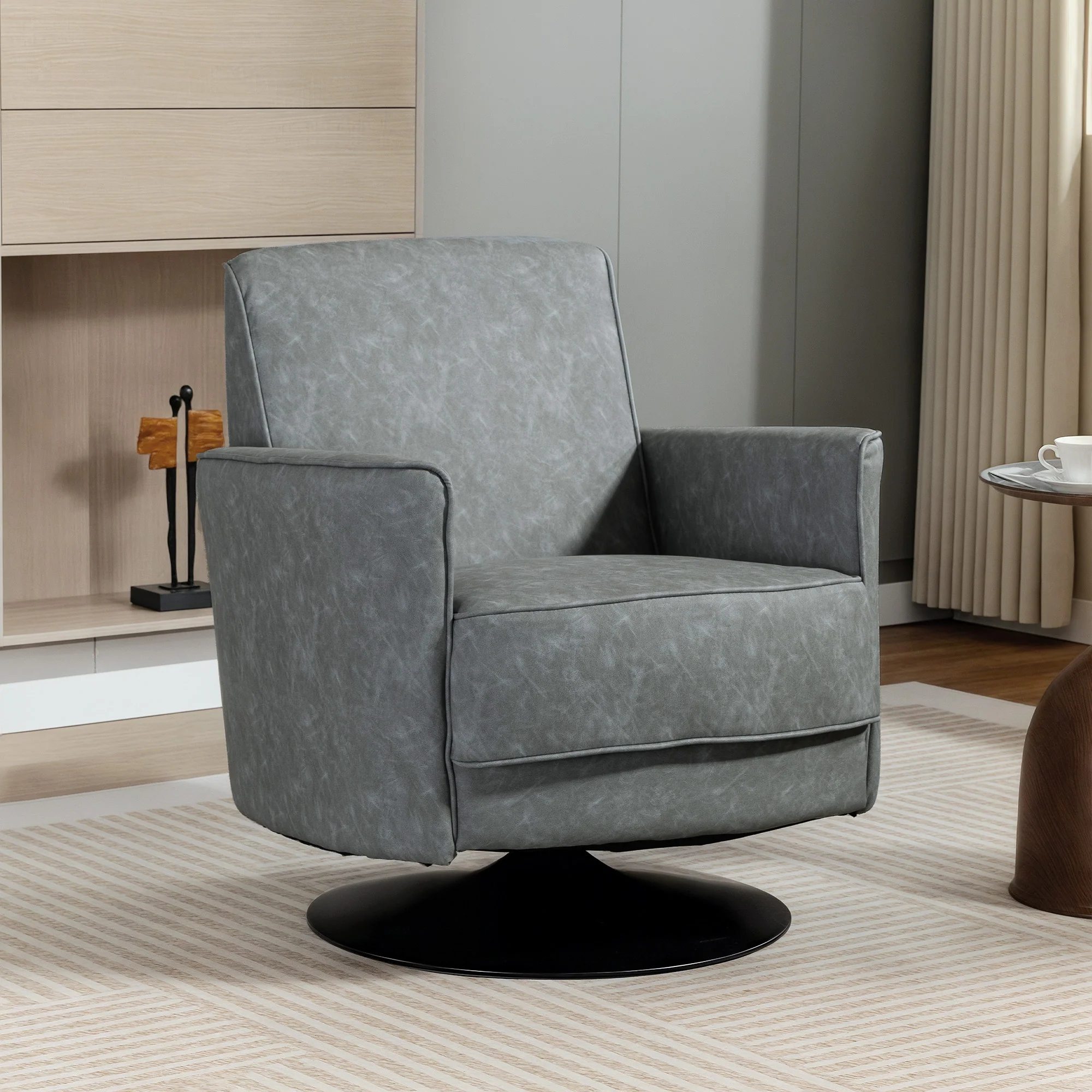 HOMCOM Upholstered PU Leather Armchair For Living Room, Grey - Image 2
