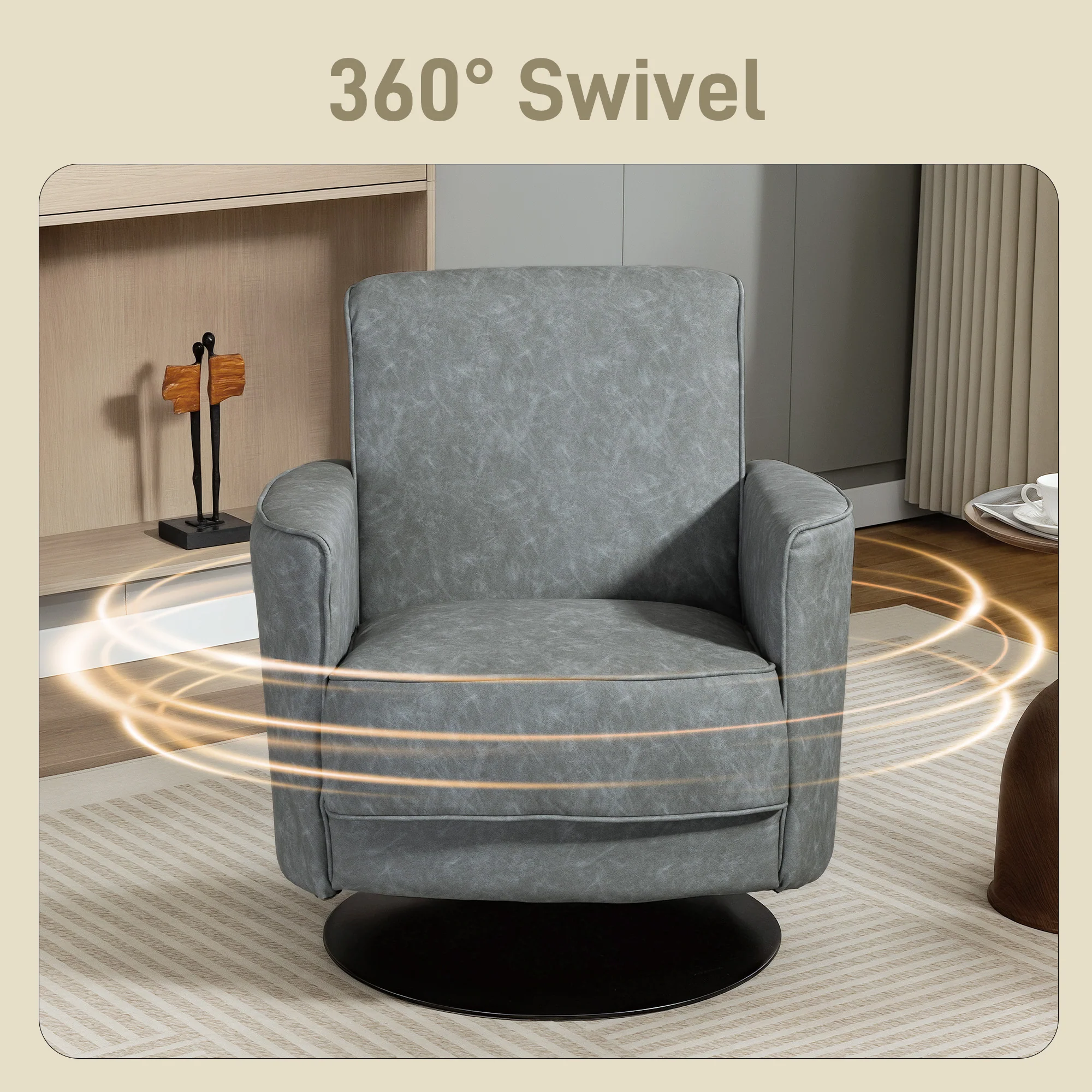 HOMCOM Upholstered PU Leather Armchair For Living Room, Grey - Image 3
