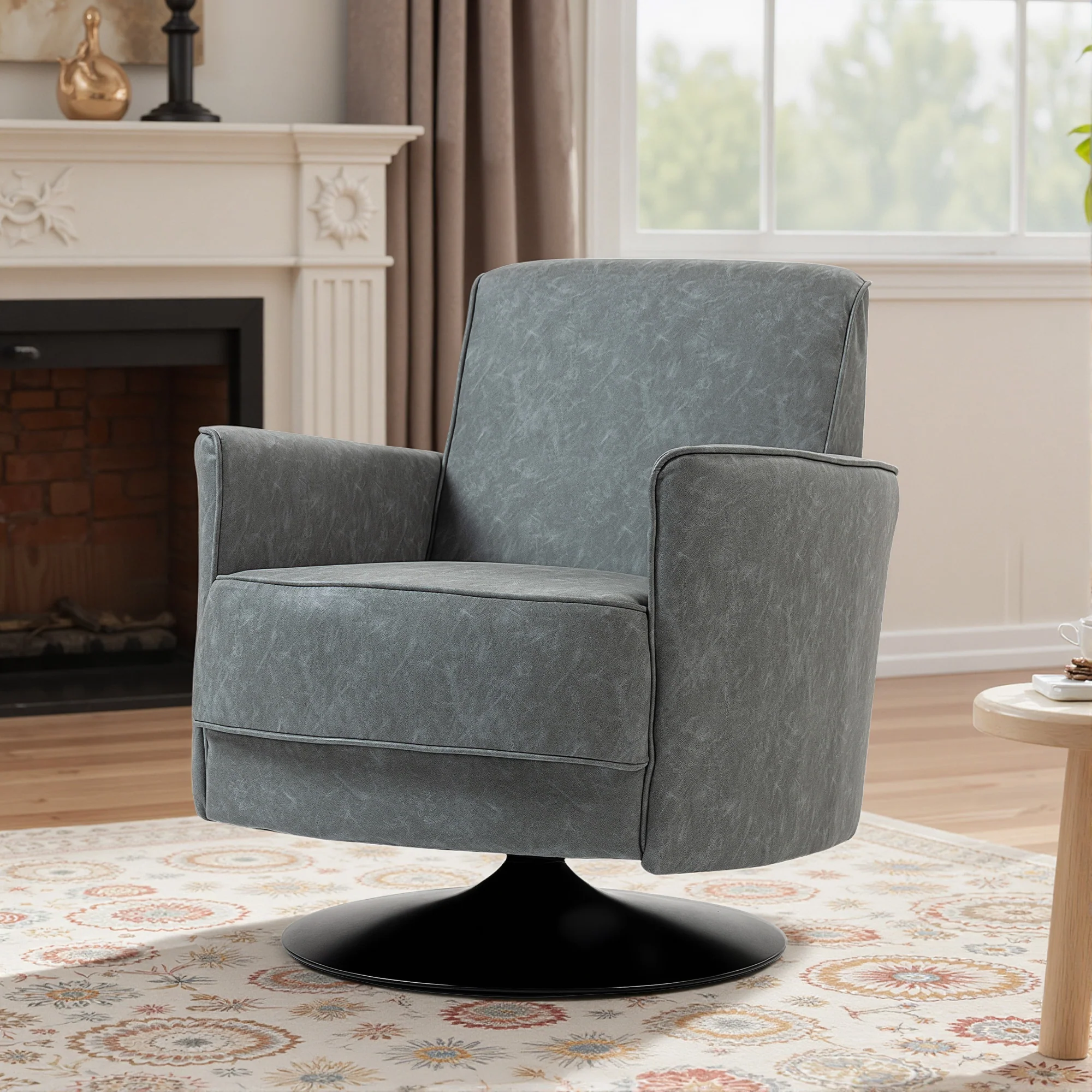 HOMCOM Upholstered PU Leather Armchair For Living Room, Grey - Image 8