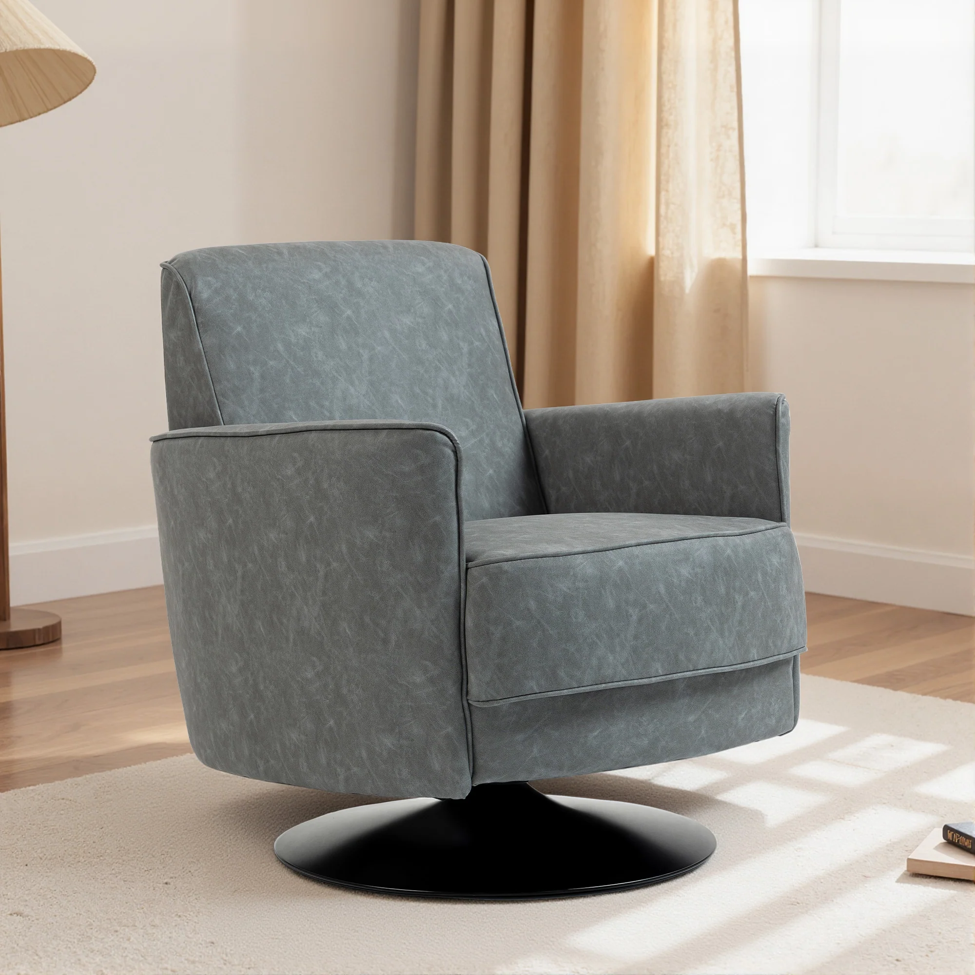 HOMCOM Upholstered PU Leather Armchair For Living Room, Grey - Image 9