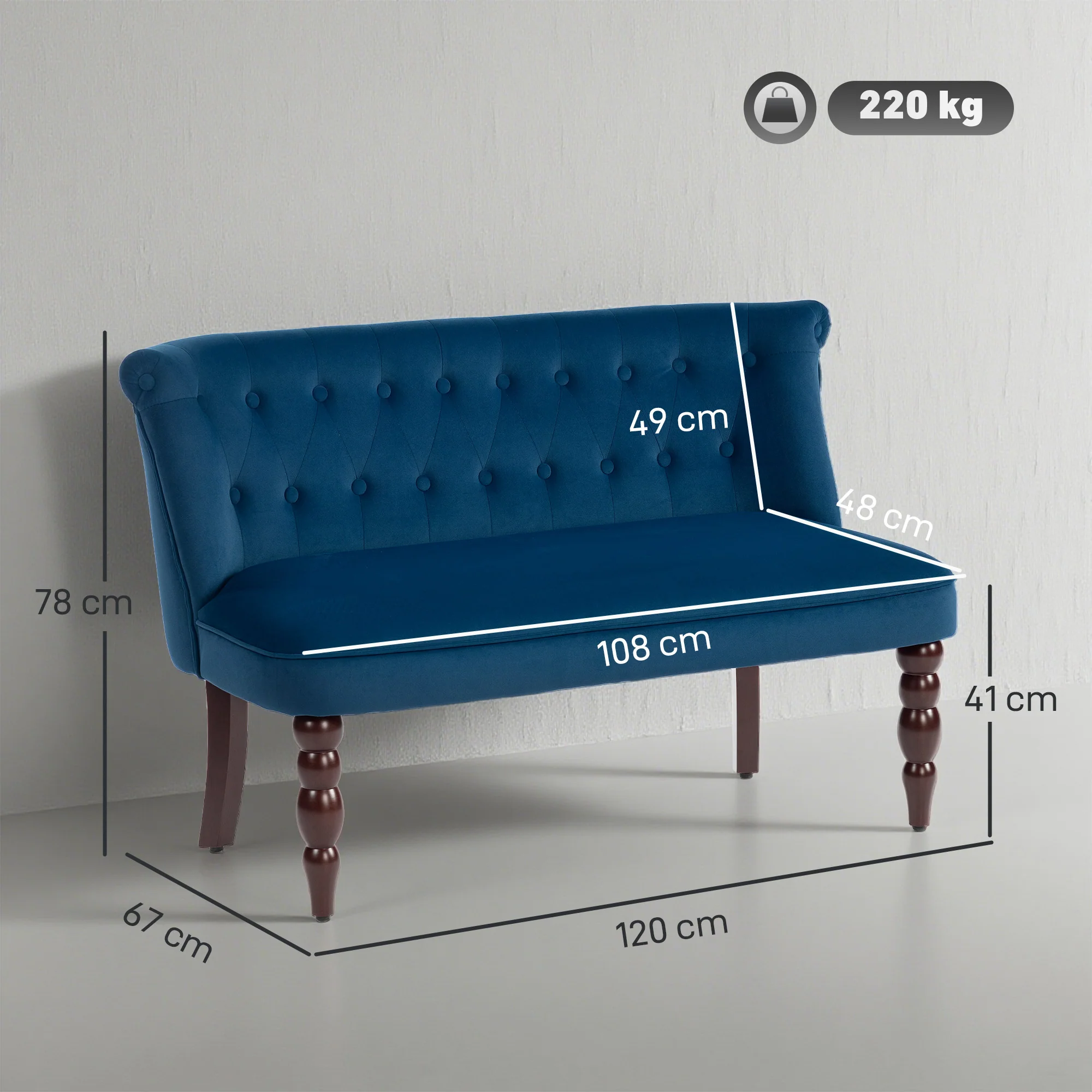 HOMCOM Velvet-Feel Two-Seat Lounger Sofa With Wood Frame - Image 14