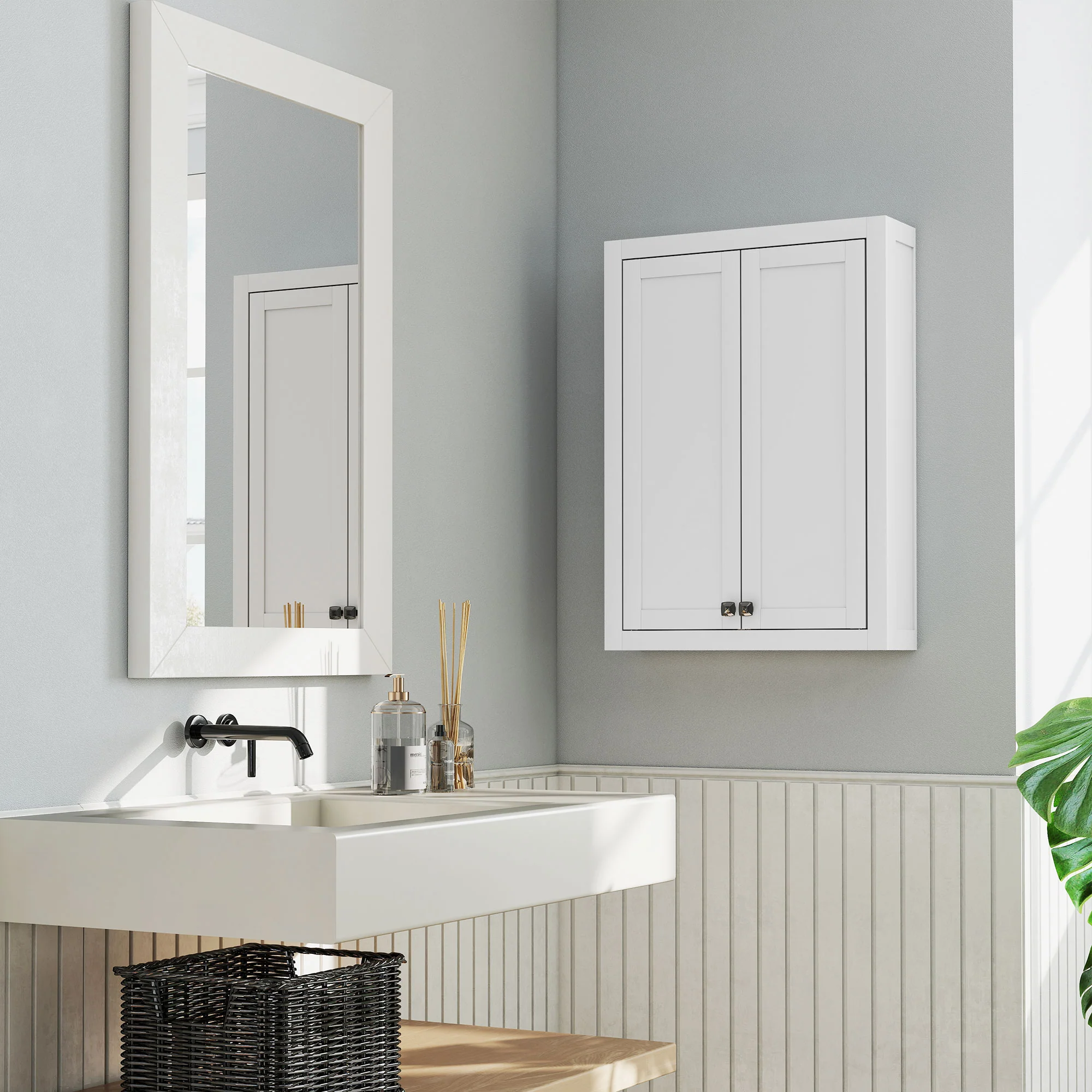 HOMCOM Wall Mounted Storage With Adjustable Shelves, Bathroom Wall Cabinet - Image 8