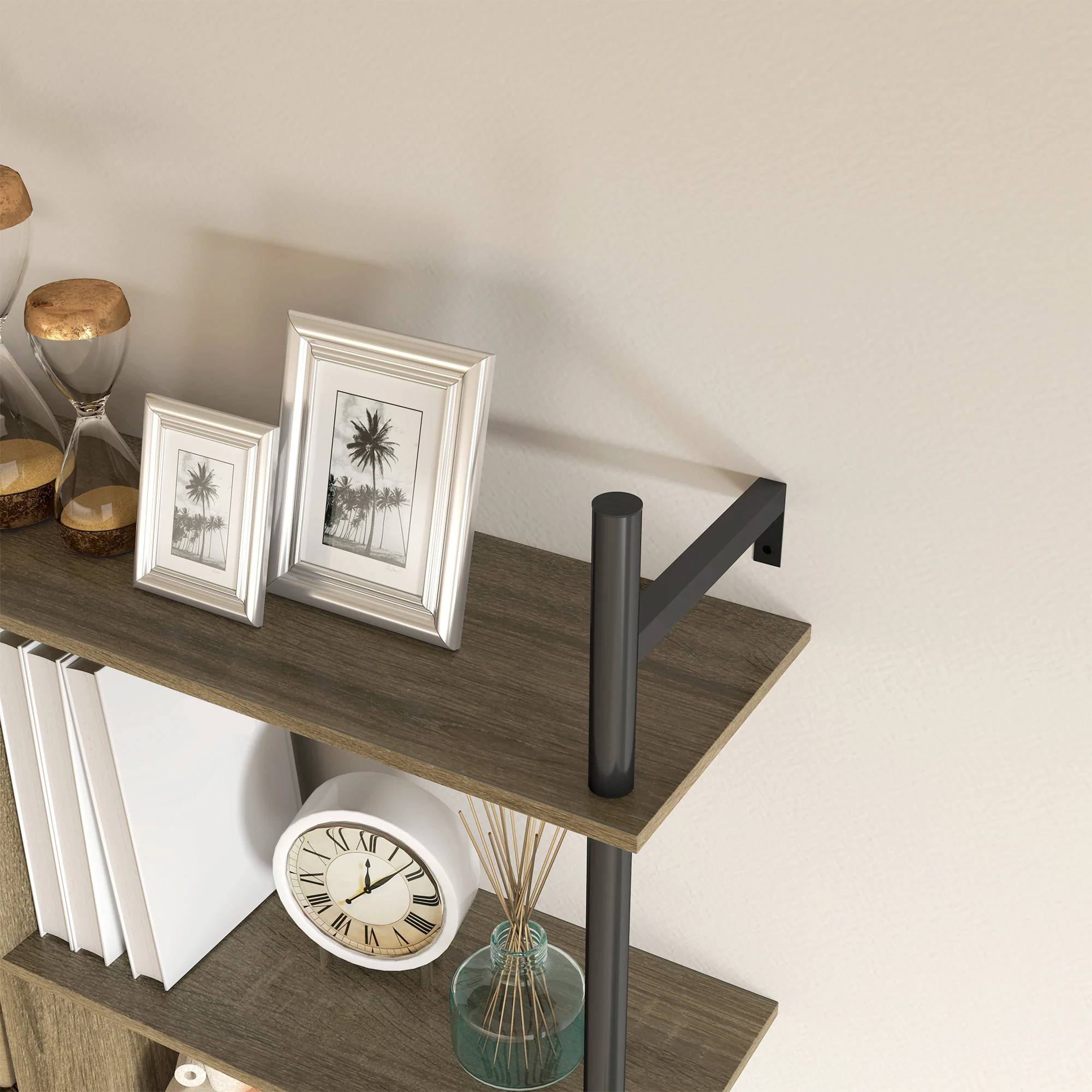 HOMCOM Wall Shelf Unit with 4 Hooks for Living Room - Image 8