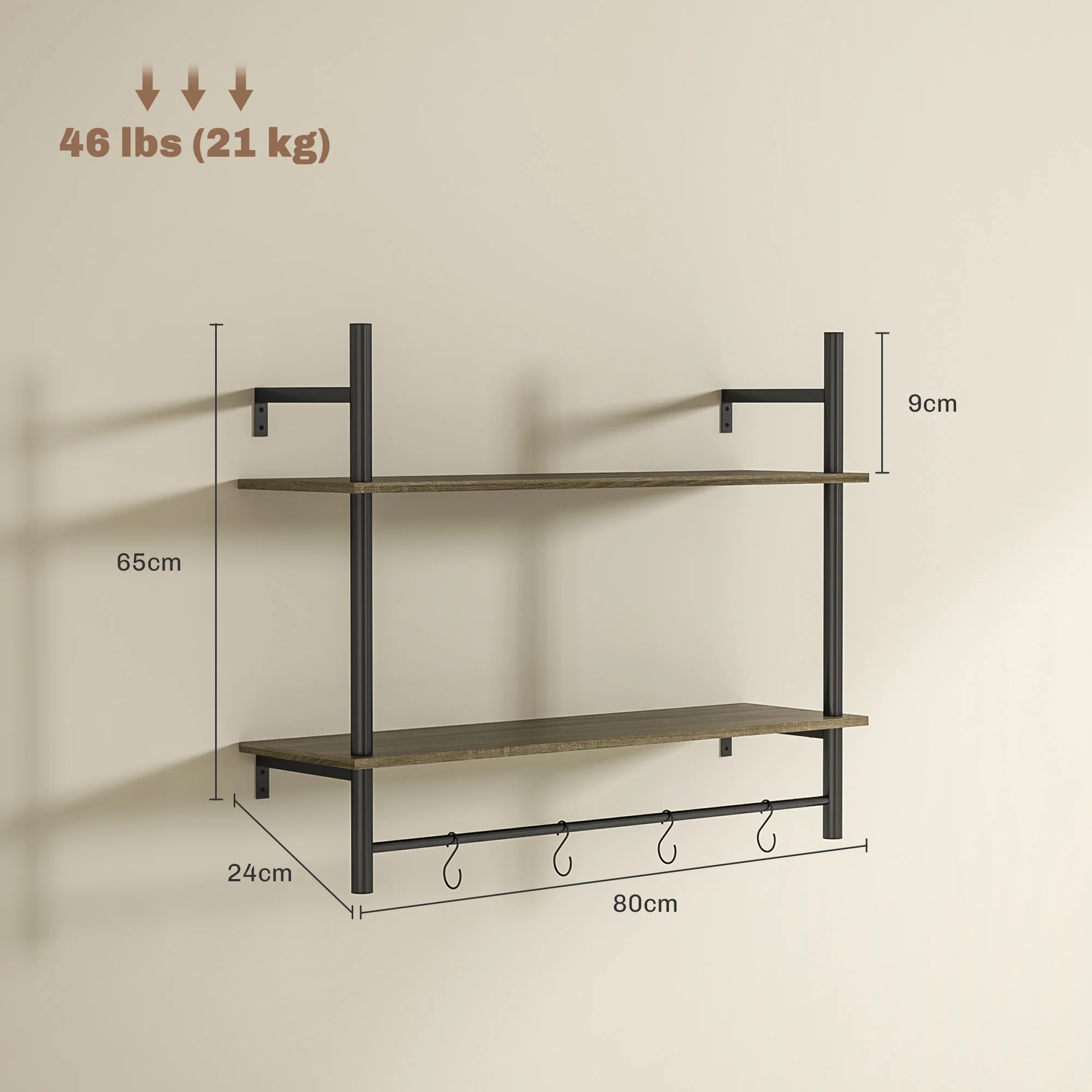 HOMCOM Wall Shelf Unit with 4 Hooks for Living Room, Entryway - Image 5