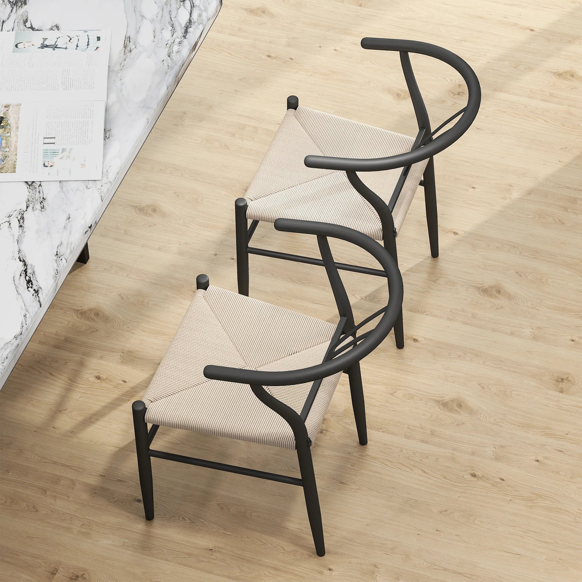 HOMCOM Weave Dining Chairs Set of 2 with Y-Shaped Backrest Hemp Seat Black - Image 8