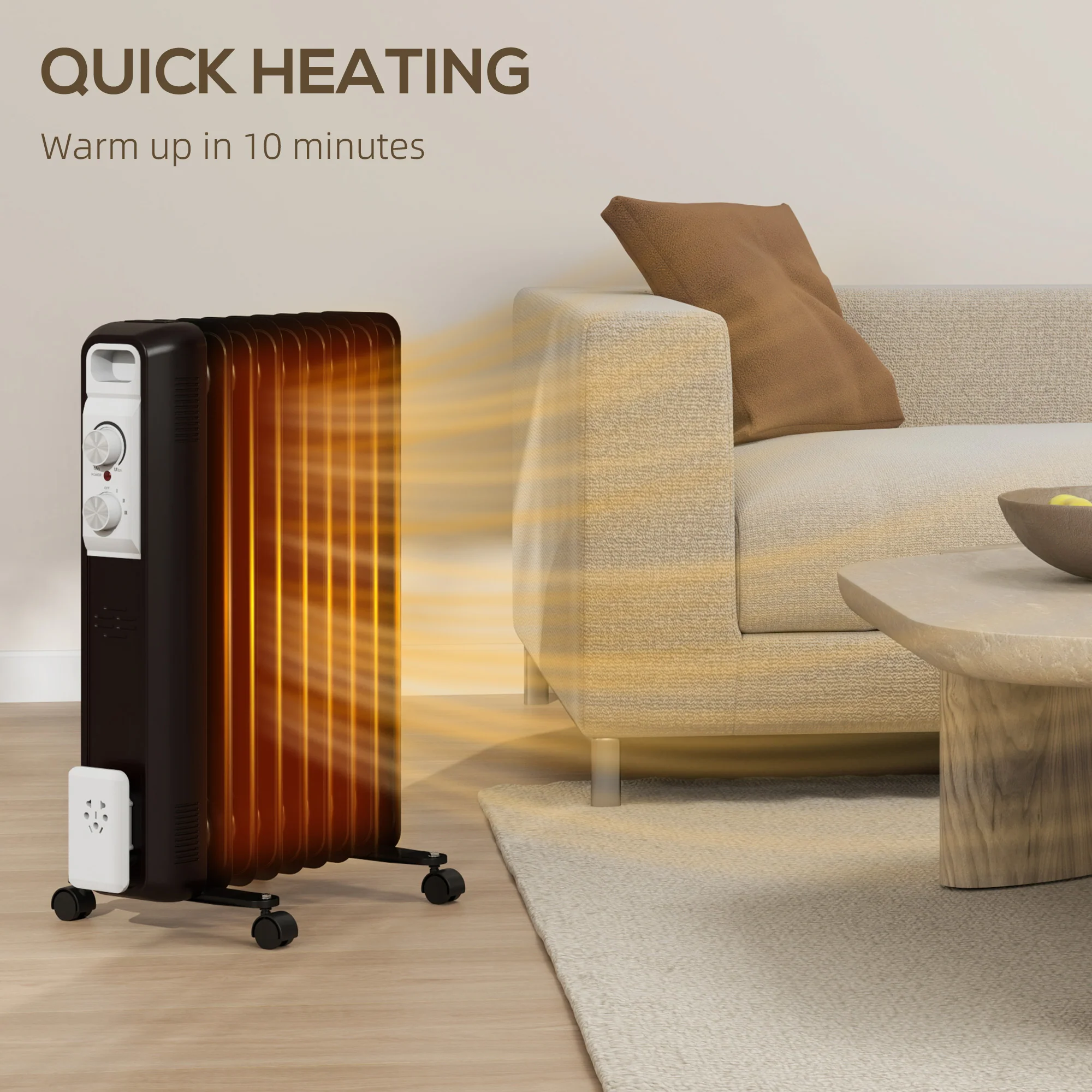 HOMCOM White 2000W 9 Fin Oil Filled Heater Radiator For Home - Image 13