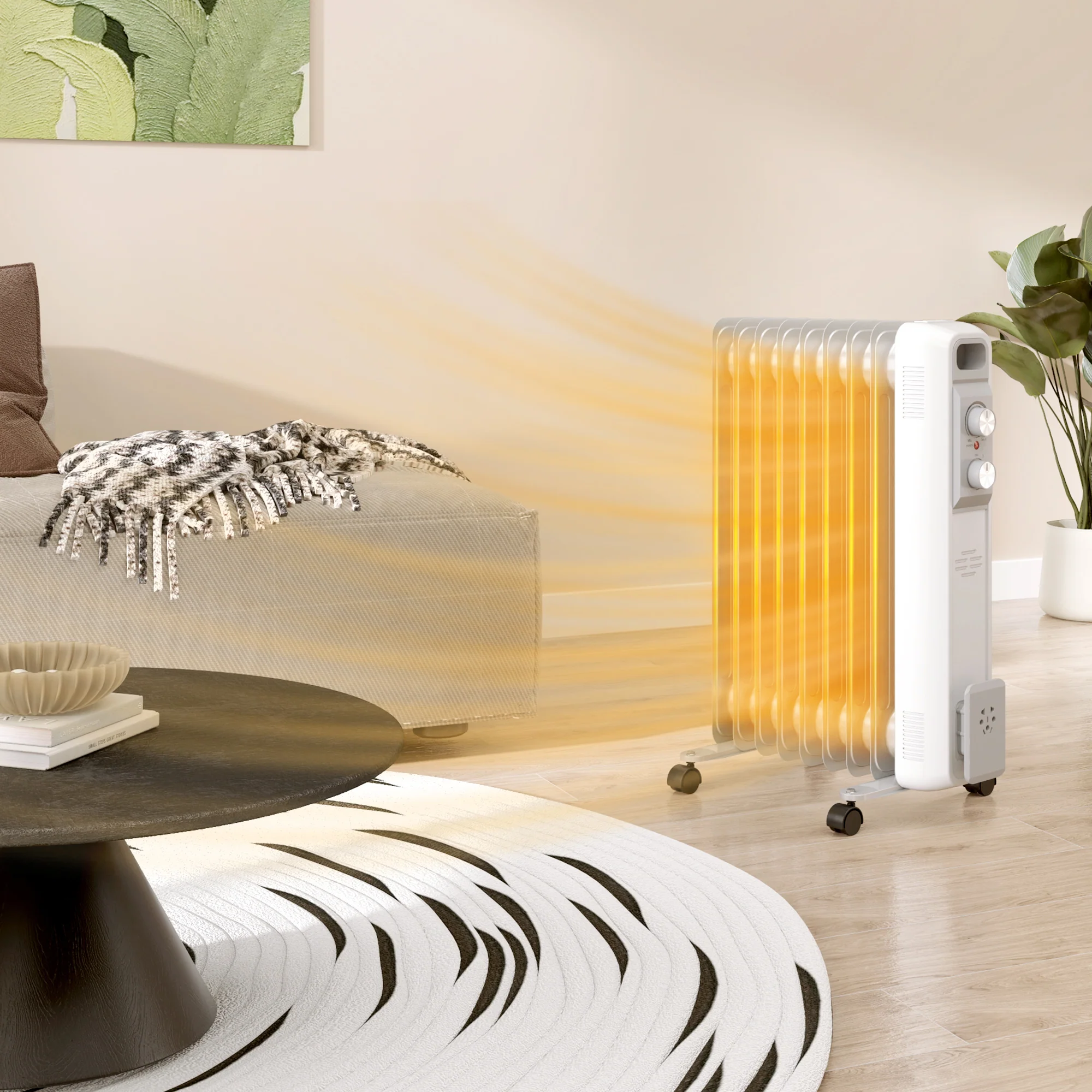 HOMCOM White 2000W 9 Fin Oil Filled Heater Radiator For Home - Image 2