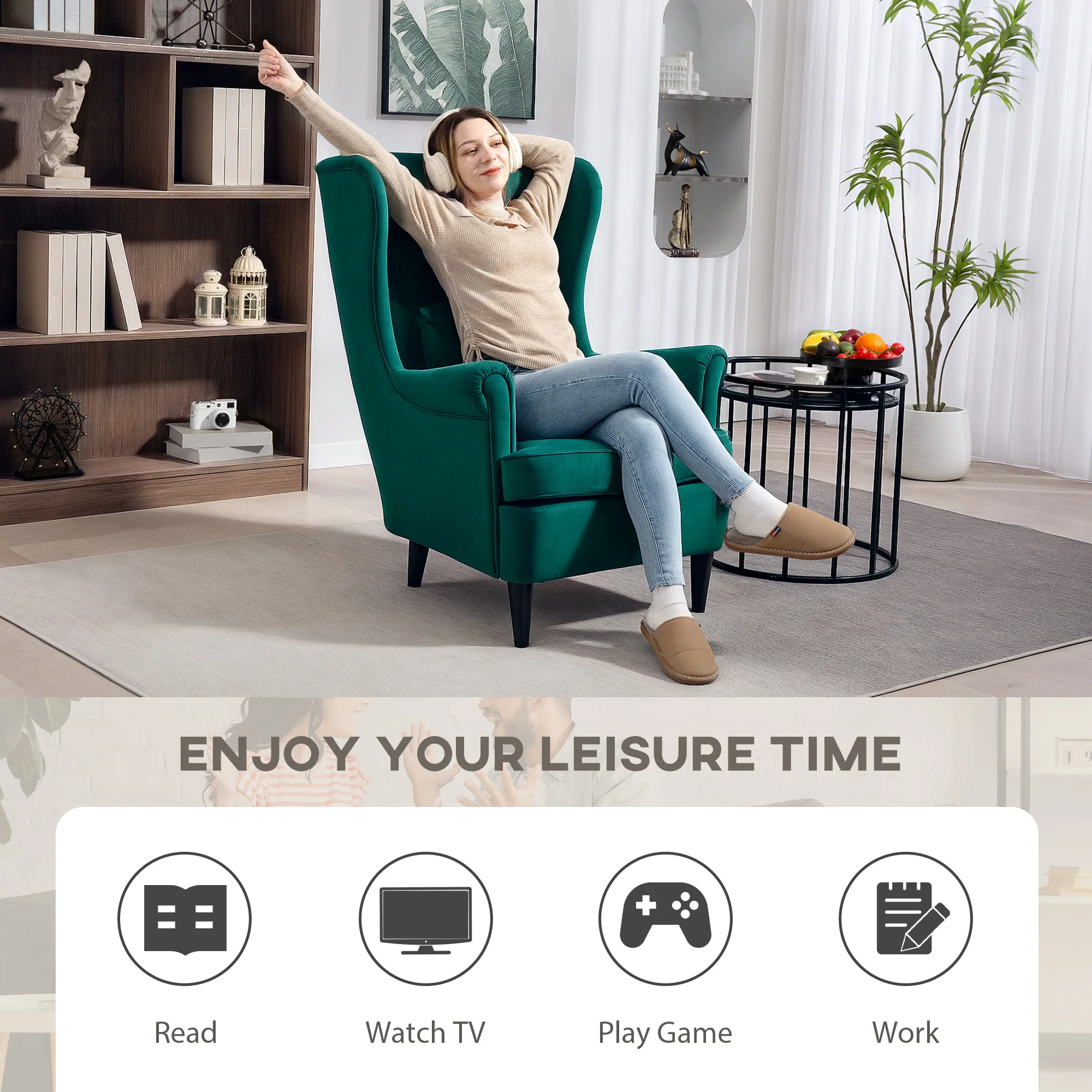 HOMCOM Wingback Chair, Modern Accent Chair For Living Room Bedroom - Image 15