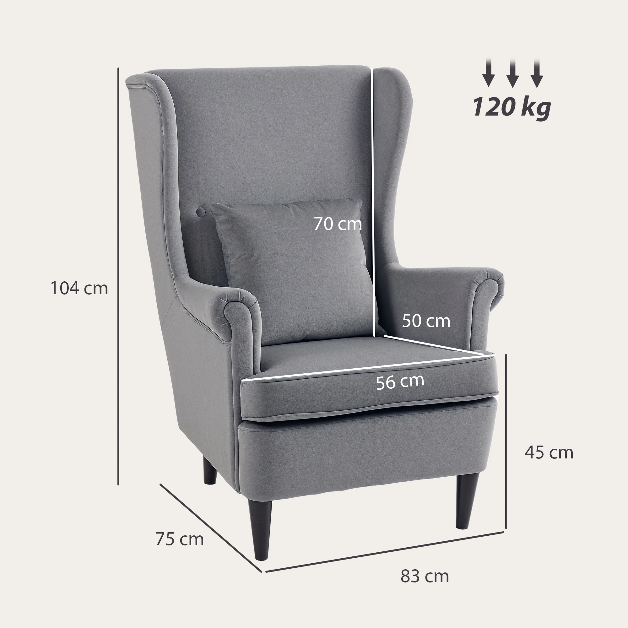 HOMCOM Wingback Chair, Modern Accent Chair For Living Room Bedroom - Image 5