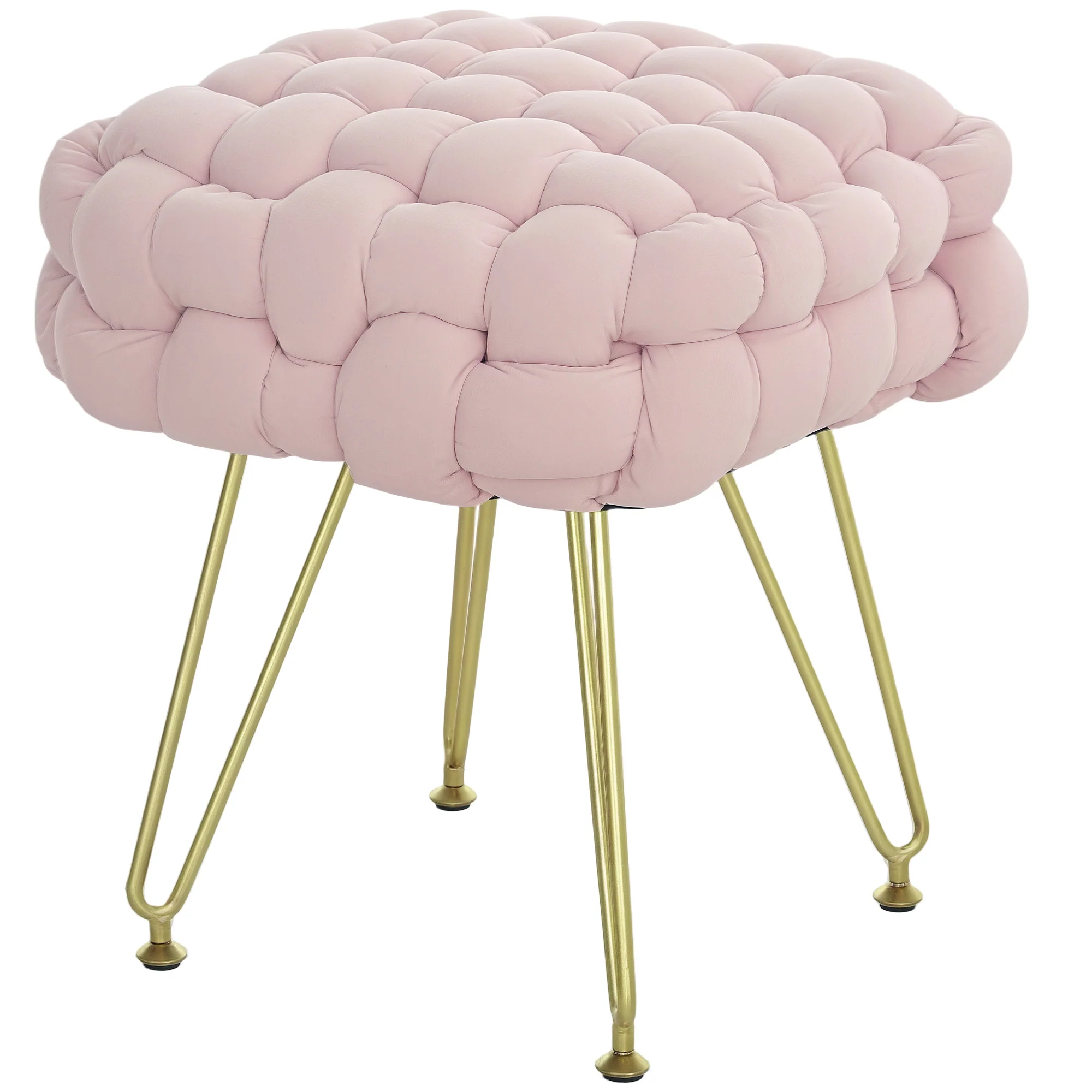 HOMCOM Woven Velvet Foot Stool with Steel Legs for Living Room - Image 10
