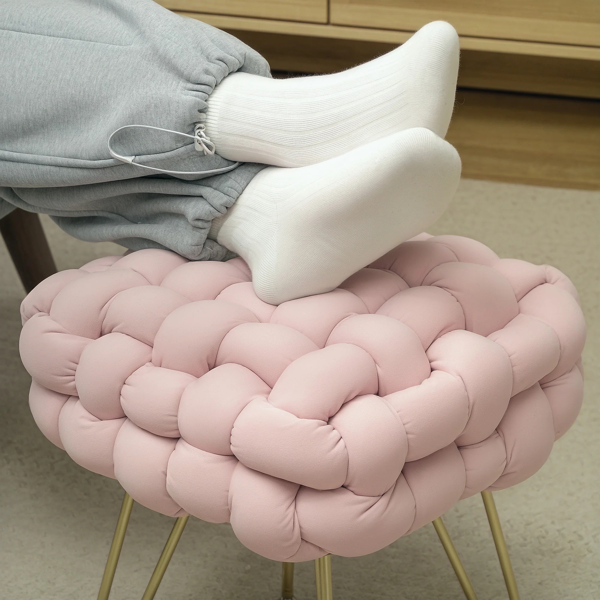 HOMCOM Woven Velvet Foot Stool with Steel Legs for Living Room - Image 17