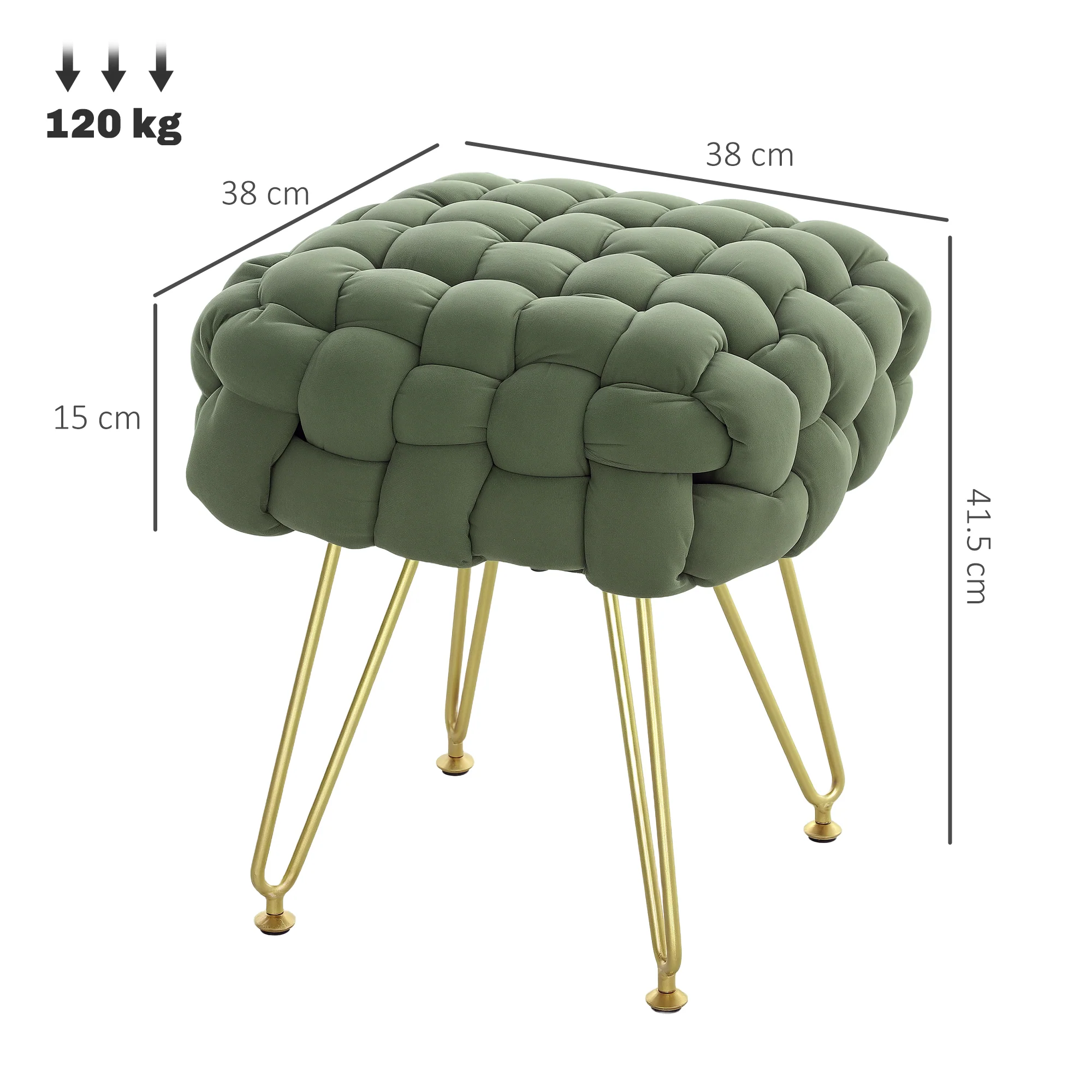 HOMCOM Woven Velvet Foot Stool with Steel Legs for Living Room - Image 5