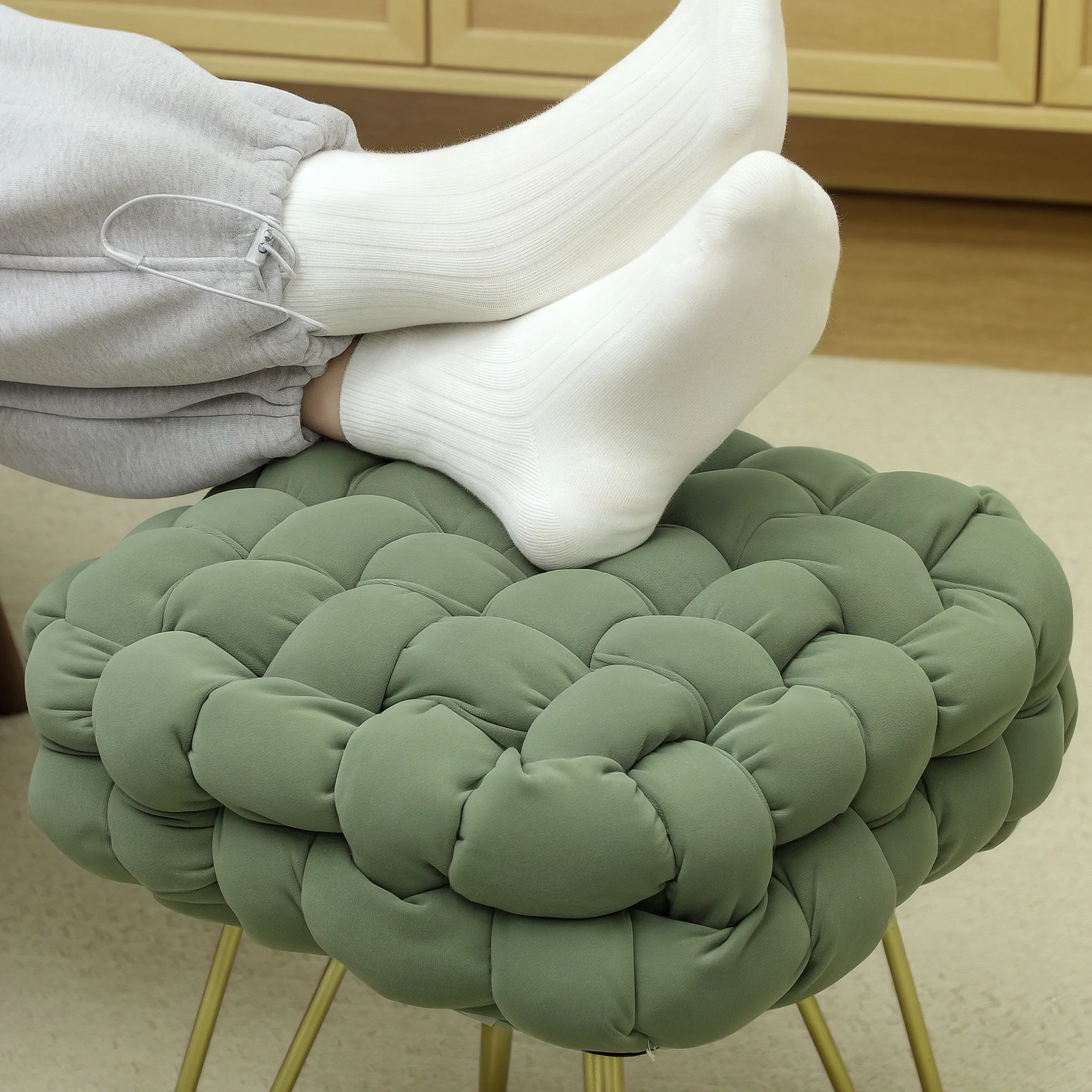 HOMCOM Woven Velvet Foot Stool with Steel Legs for Living Room - Image 8