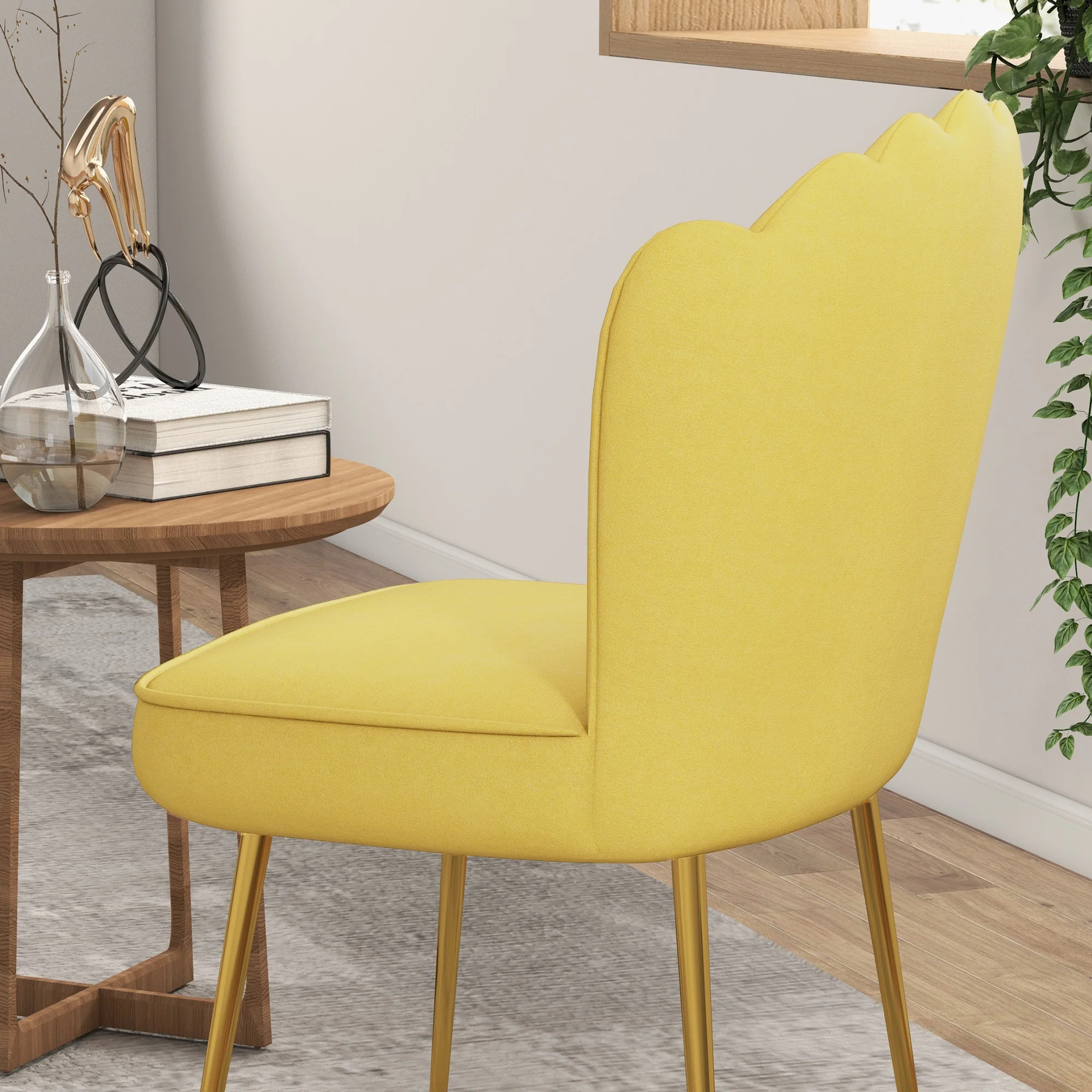 HOMCOM Velvet-Feel Shell Accent Chair Home Bedroom Lounge Metal Legs - Image 8
