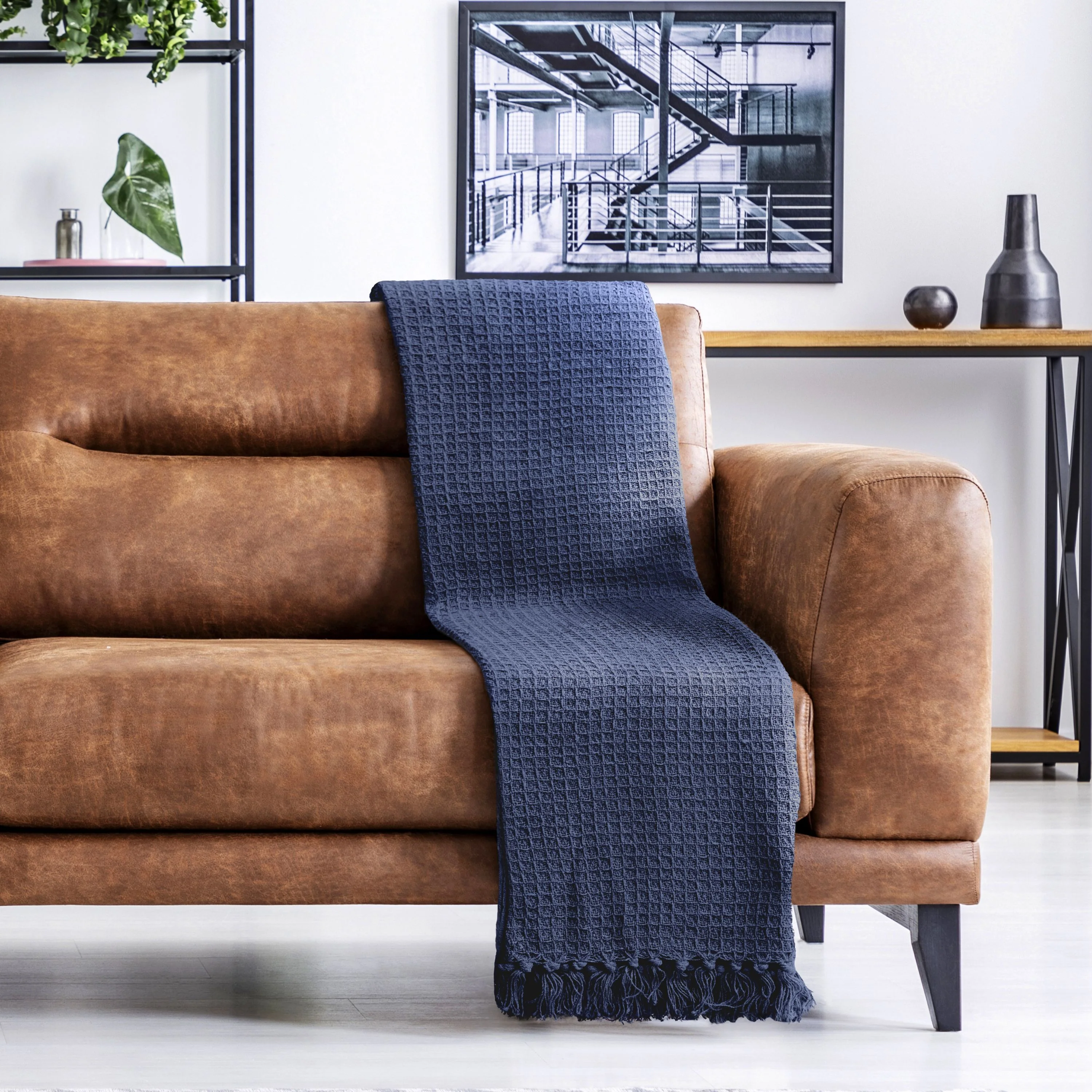 Honeycomb - Recycled Cotton Throw In Navy (50x60") - Image 5