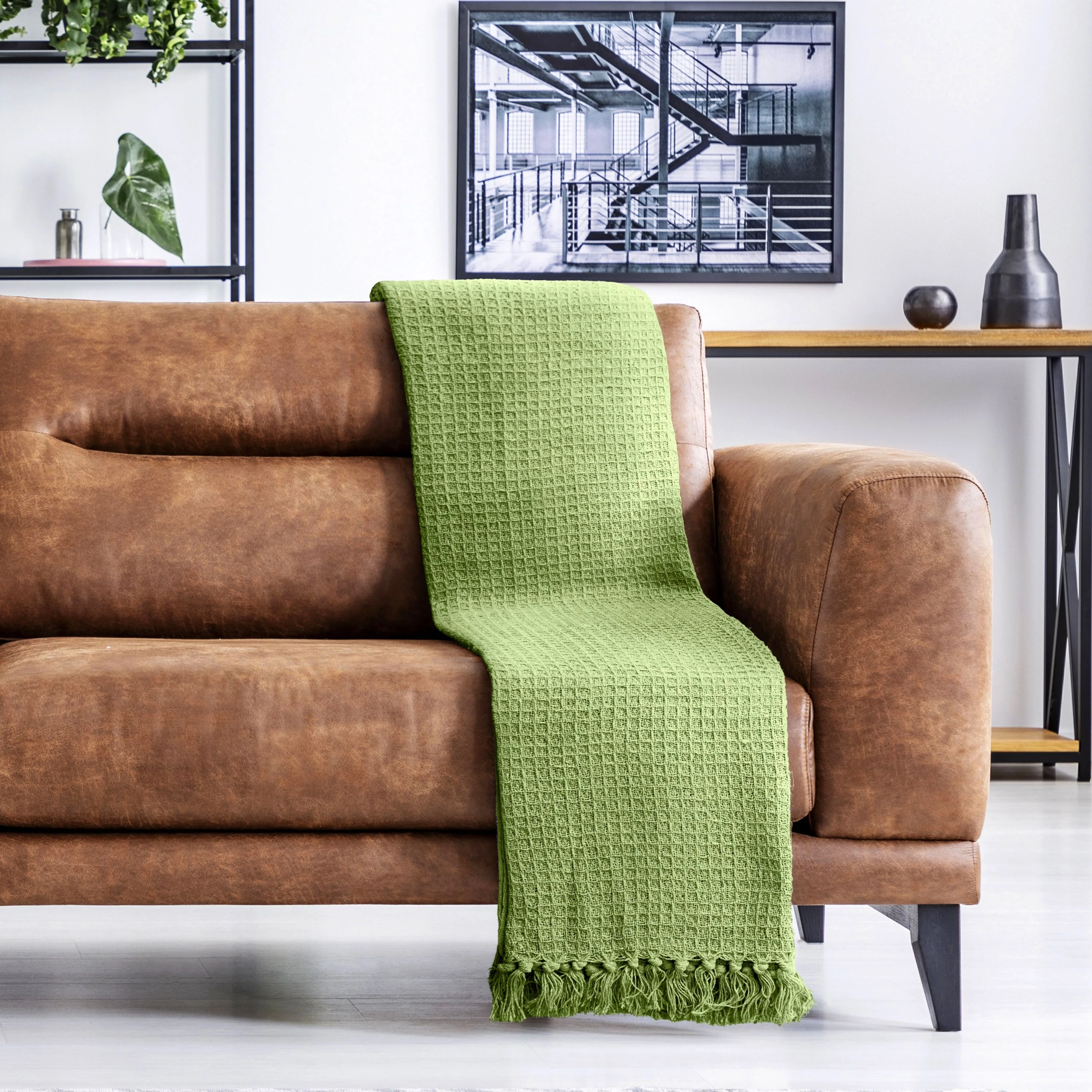 Honeycomb - Recycled Cotton Throw In Pistachio (50x60") - Image 5