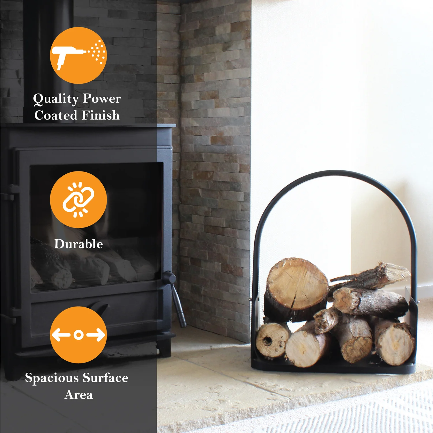 JVL Conway Black Fireside Log Holder - Image 4