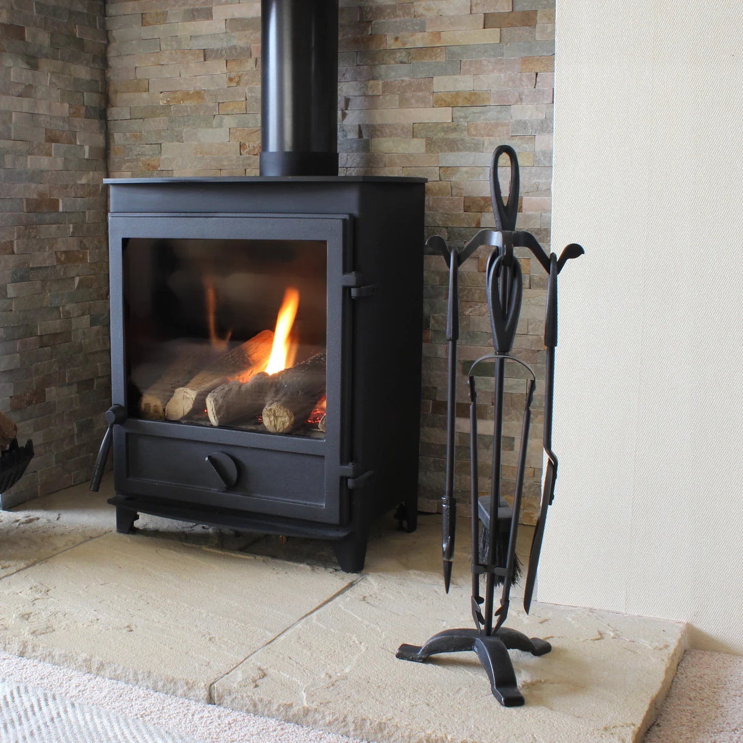 JVL Cotswold 4 Piece Fireside Companion Set And Stand - Image 2