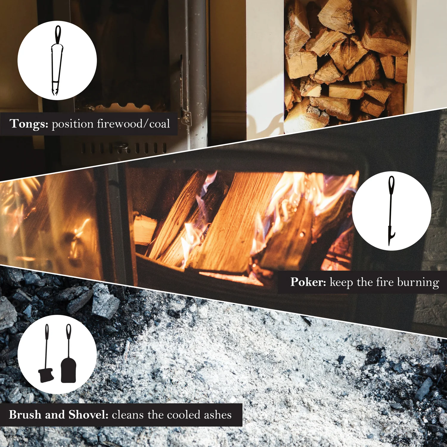 JVL Cotswold 4 Piece Fireside Companion Set And Stand - Image 5