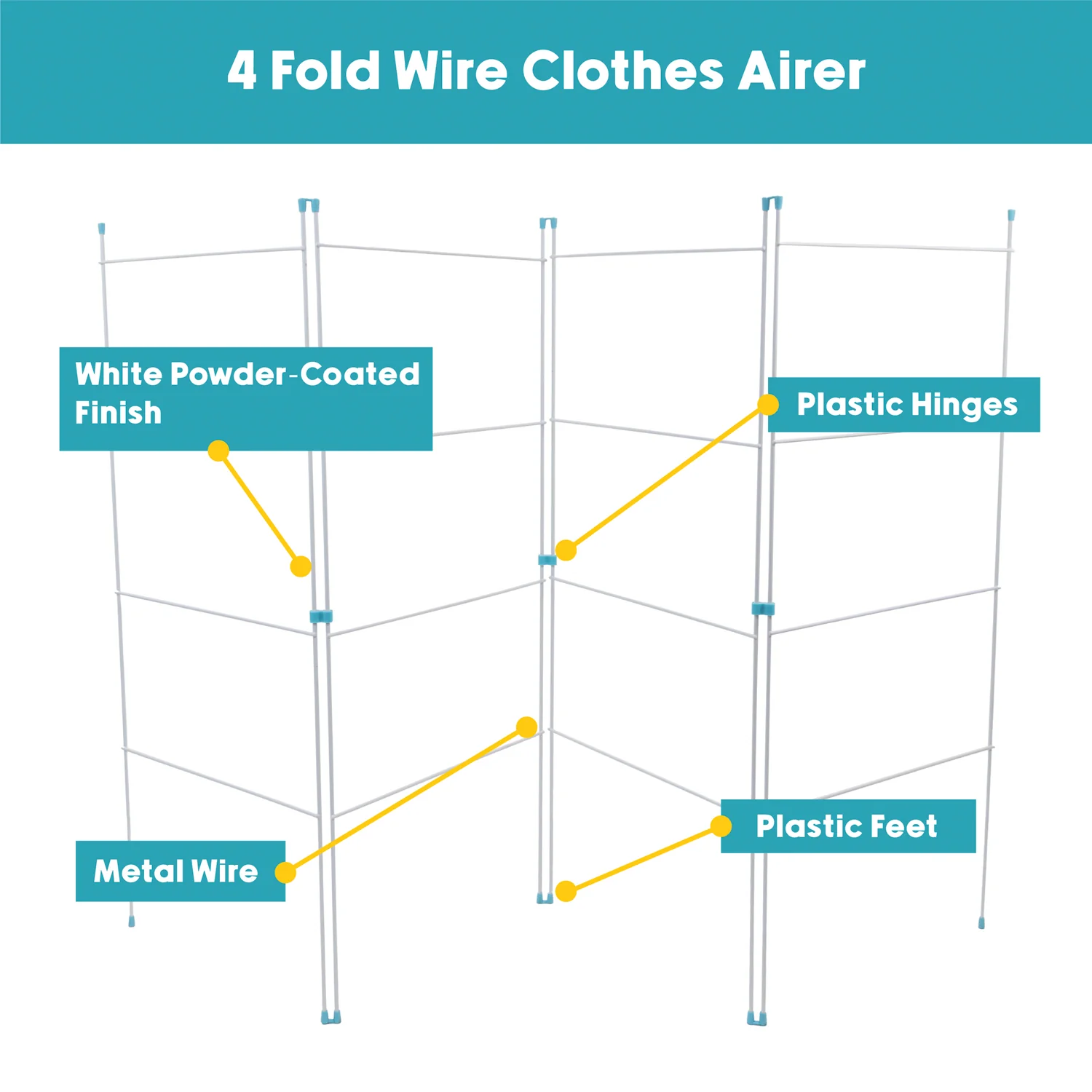 JVL Indoor/Outdoor Four Panel Folding Clothes Airer Laundry Dryer, 8M - Image 2