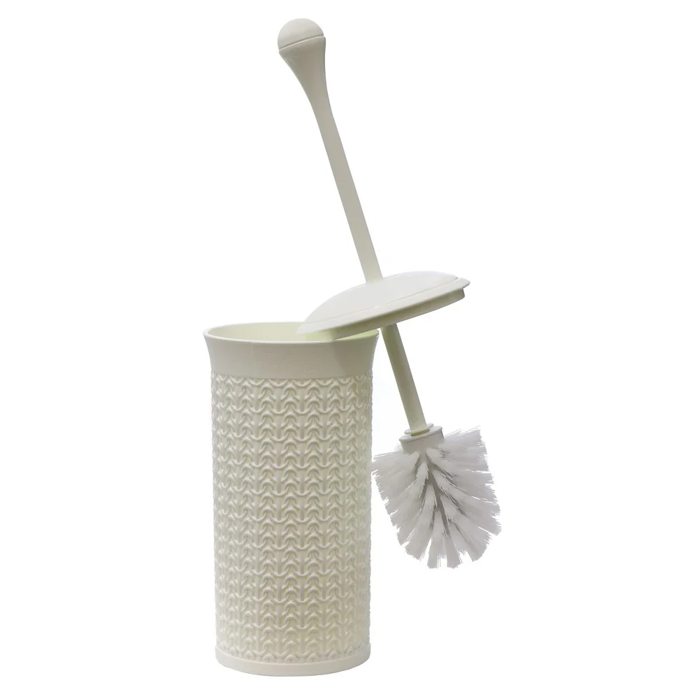 JVL Loop Toilet Brush And Round Open Bin Bathroom Set, White - Image 4