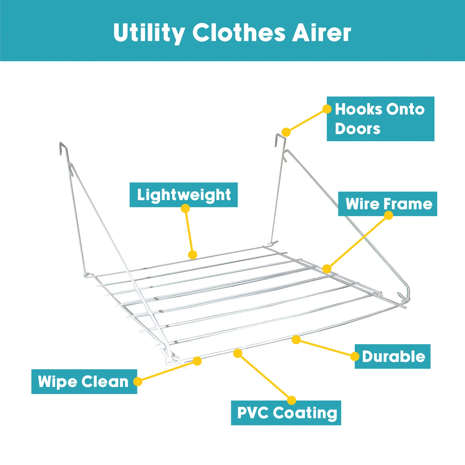 JVL Over Door Utility Clothes Washing Laundry Dryer Clothes Airer, 7M - Image 3