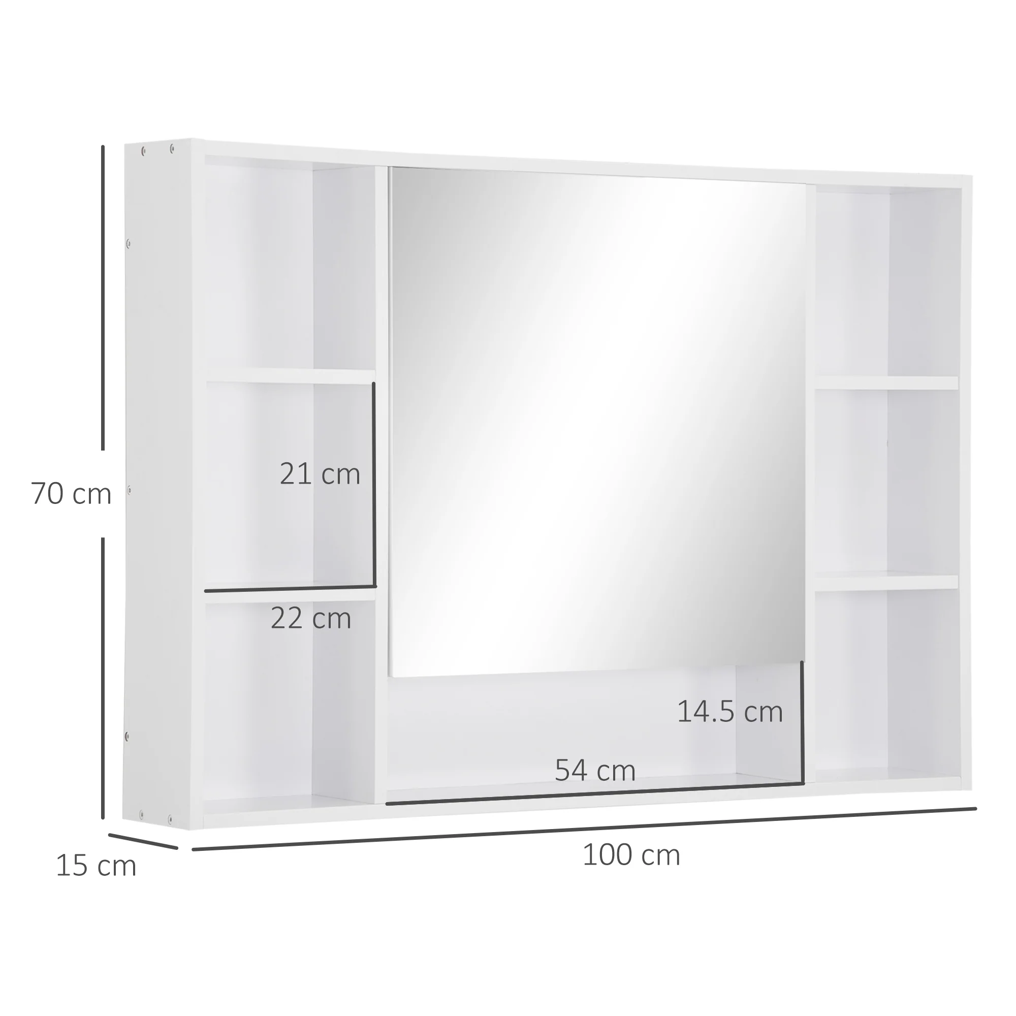 Kleankin Bathroom Cabinet Wall Mount Storage Organiser Mirror Shelves White - Image 5