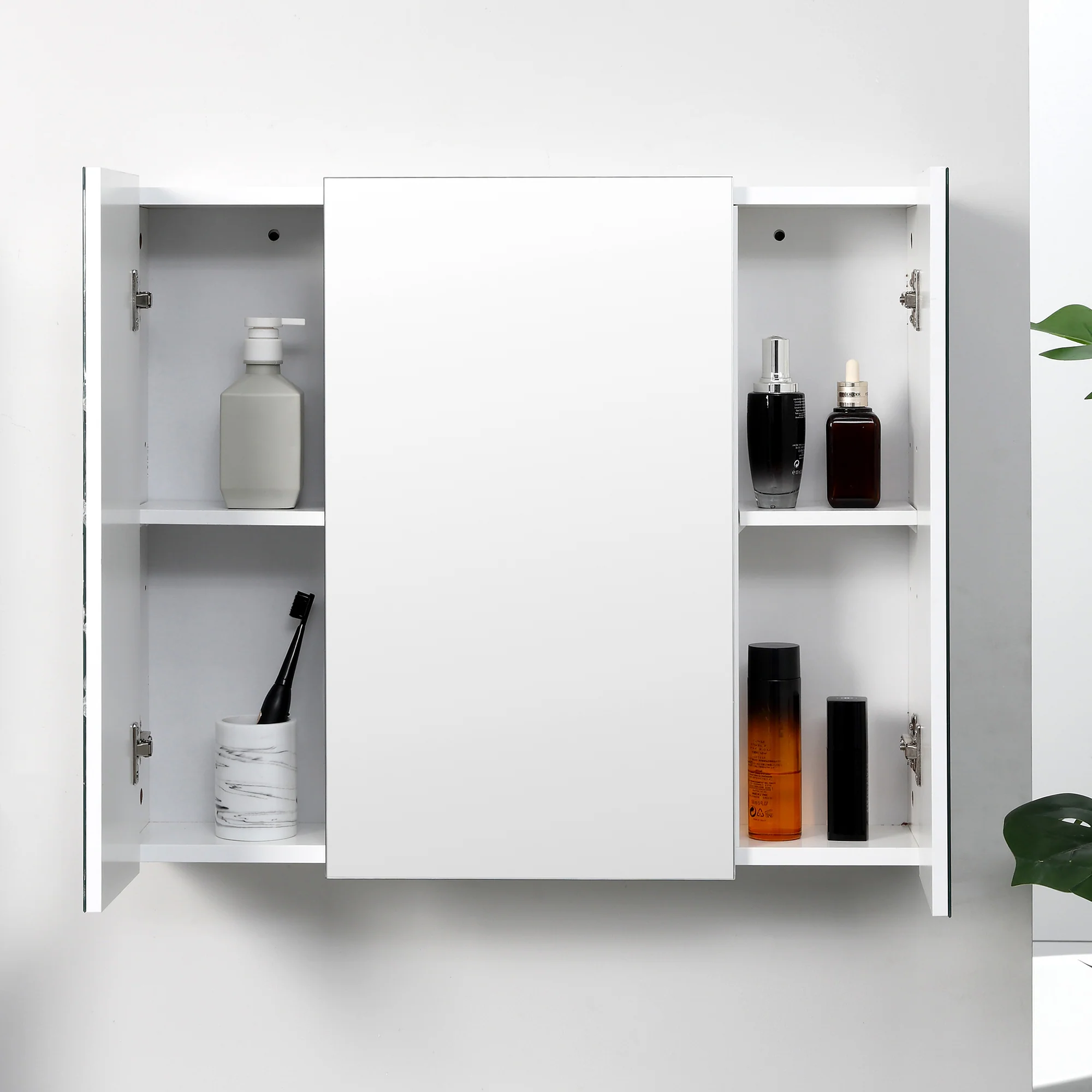 kleankin Bathroom Mirror Cabinet Wall Mount Storage organiser w/ Door, White - Image 9