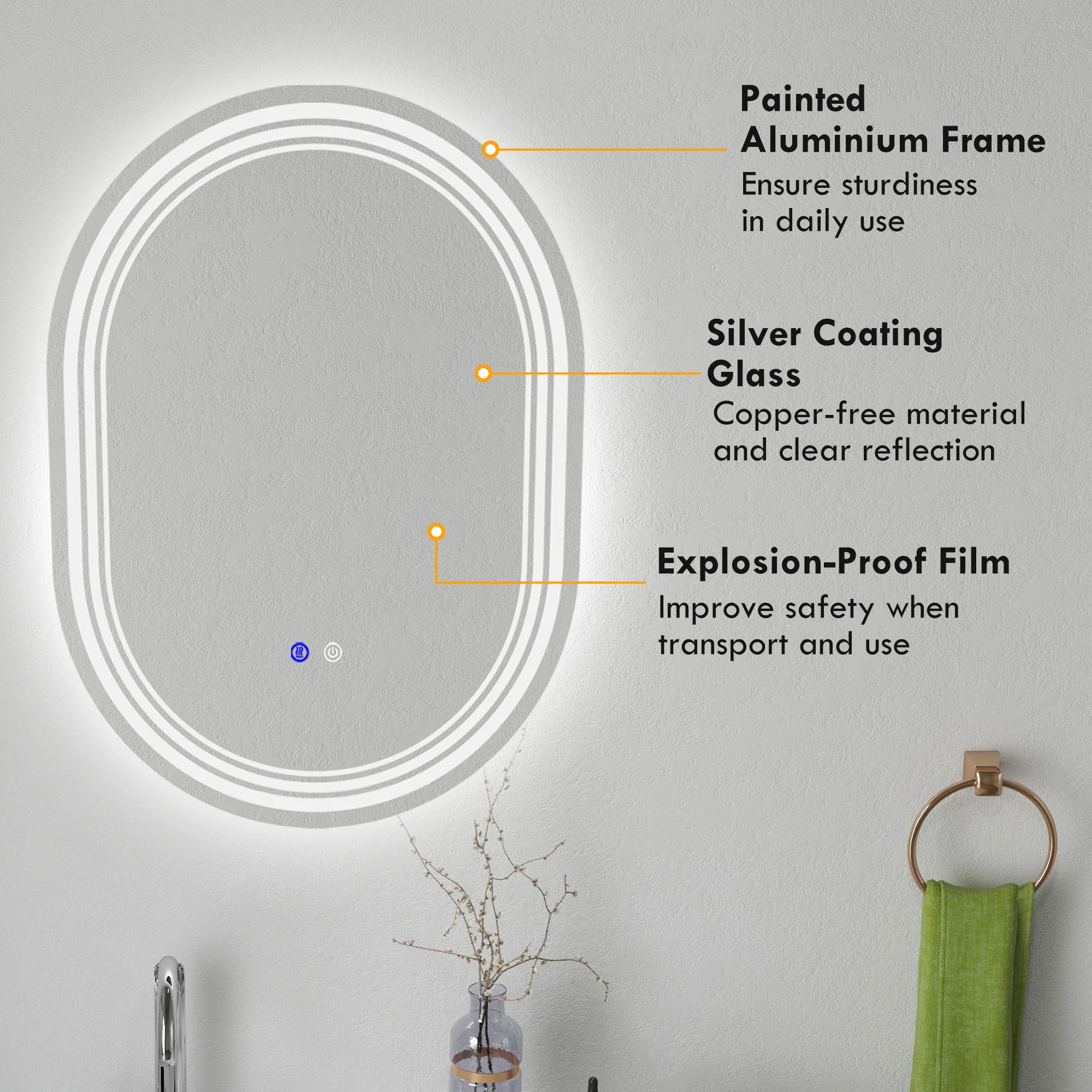 kleankin Bathroom Mirror with LED Lights, 3 Colours, Anti-fog, 80 x 60cm - Image 7