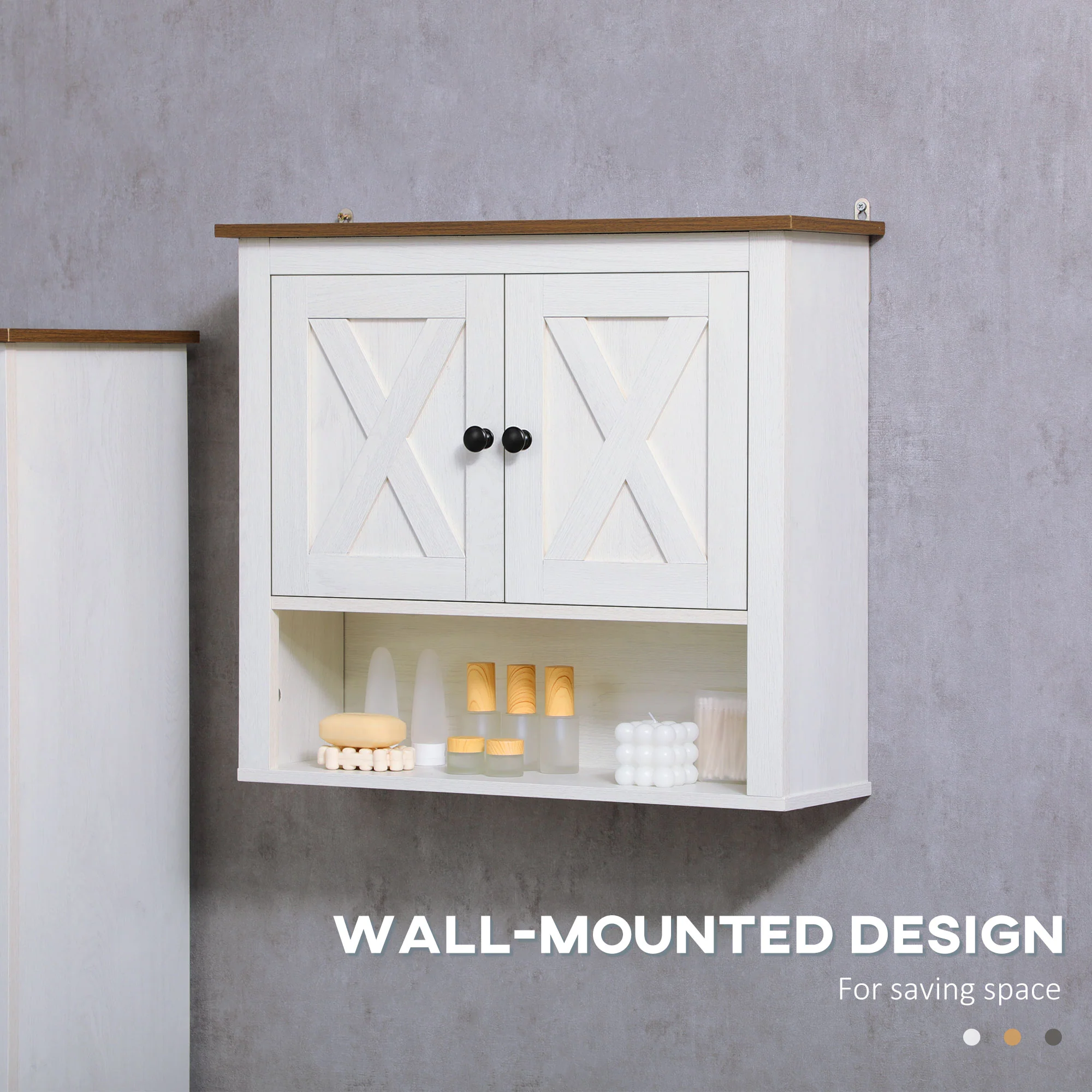 kleankin Farmhouse Bathroom Wall Cabinet with Shelves, Ash Wood-Effect - Image 4