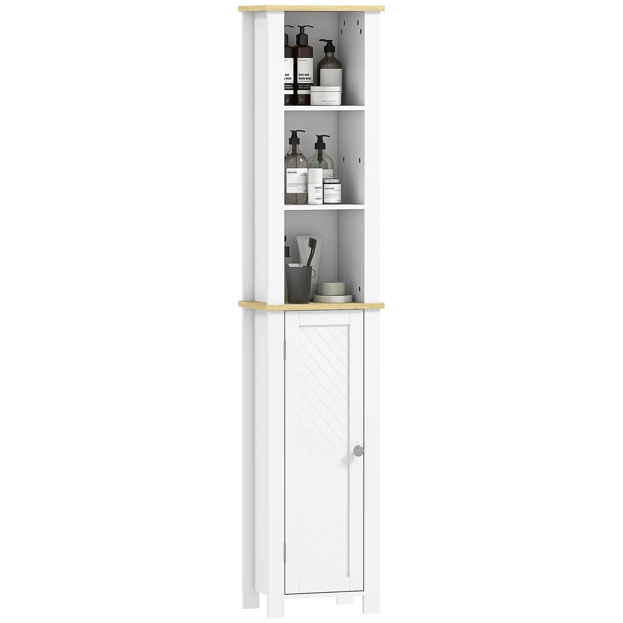 kleankin Slim Bathroom Storage Unit with Open Compartment, White