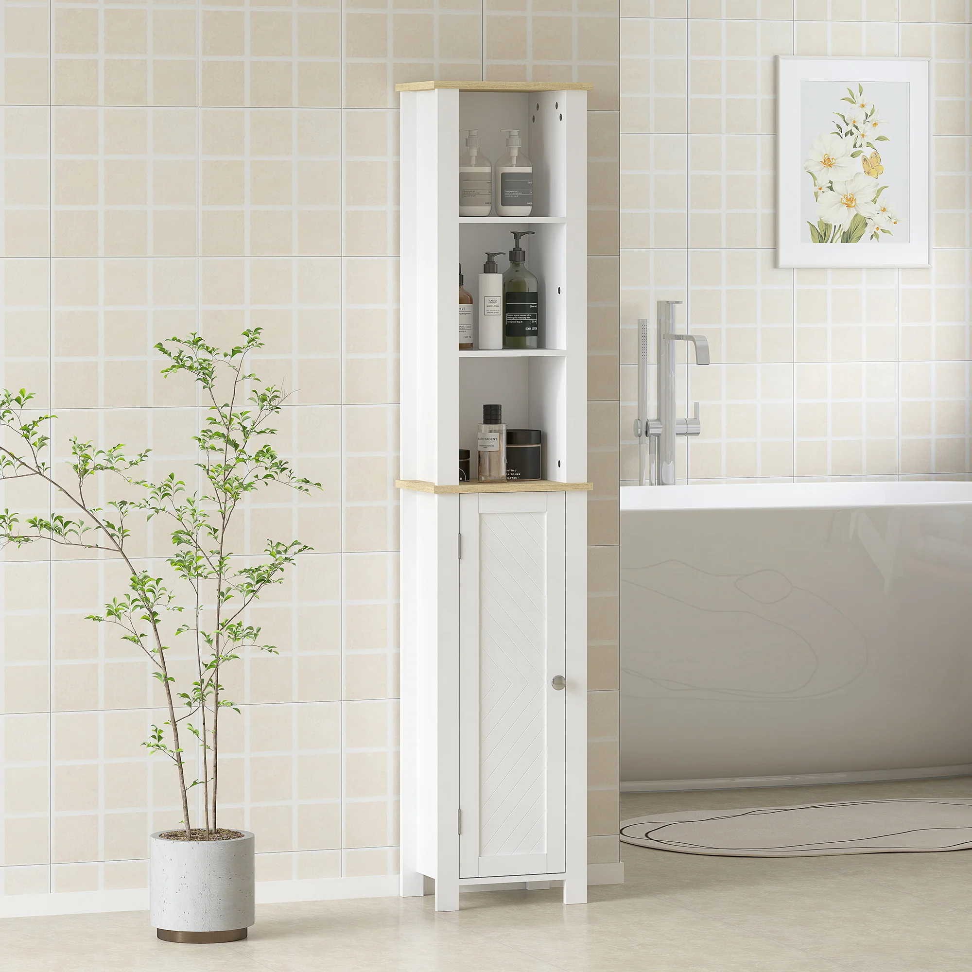 kleankin Slim Bathroom Storage Unit with Open Compartment, White - Image 2