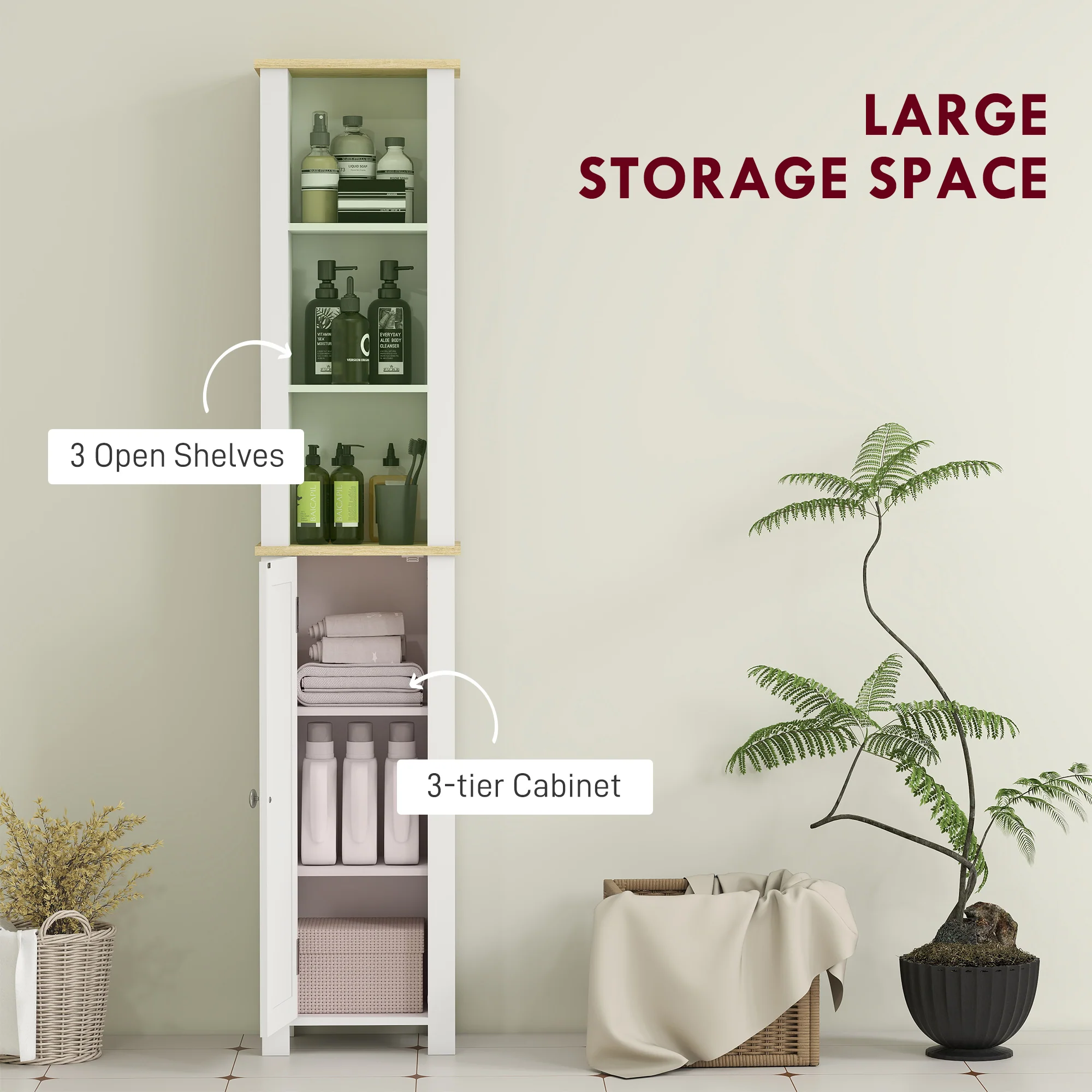 kleankin Slim Bathroom Storage Unit with Open Compartment, White - Image 3