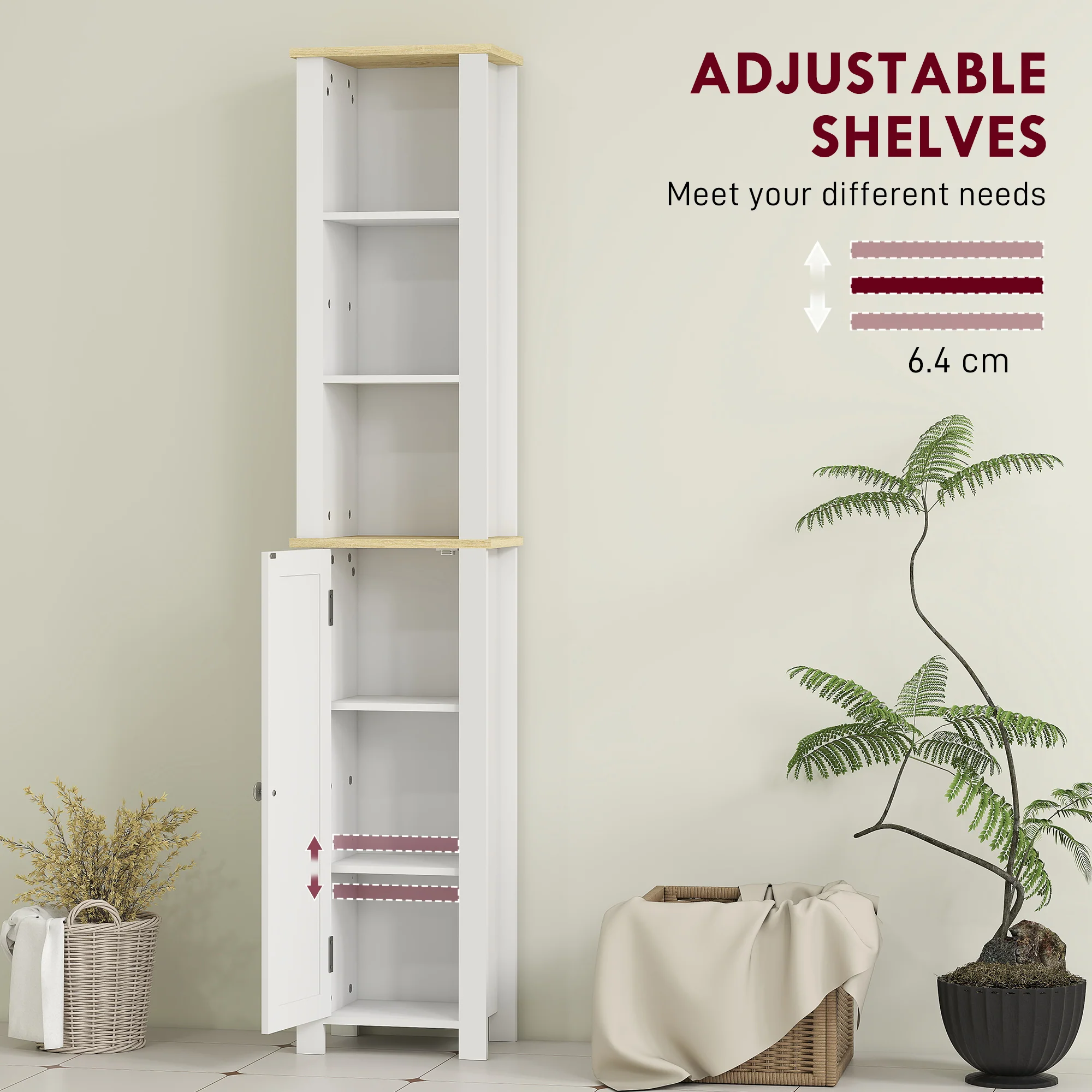kleankin Slim Bathroom Storage Unit with Open Compartment, White - Image 4