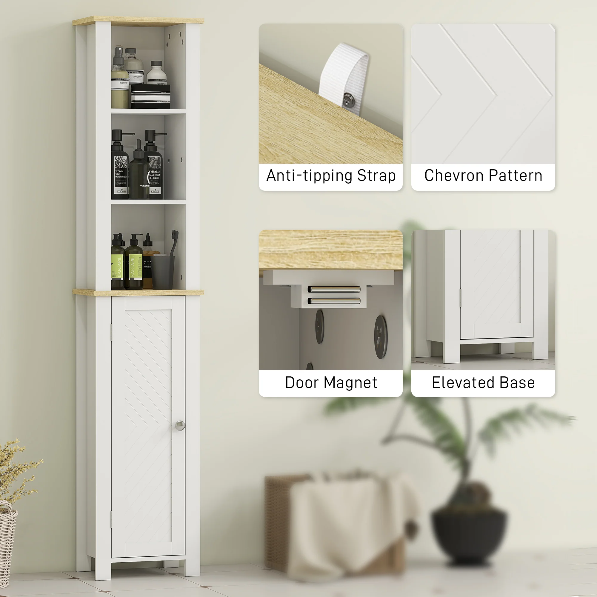 kleankin Slim Bathroom Storage Unit with Open Compartment, White - Image 6