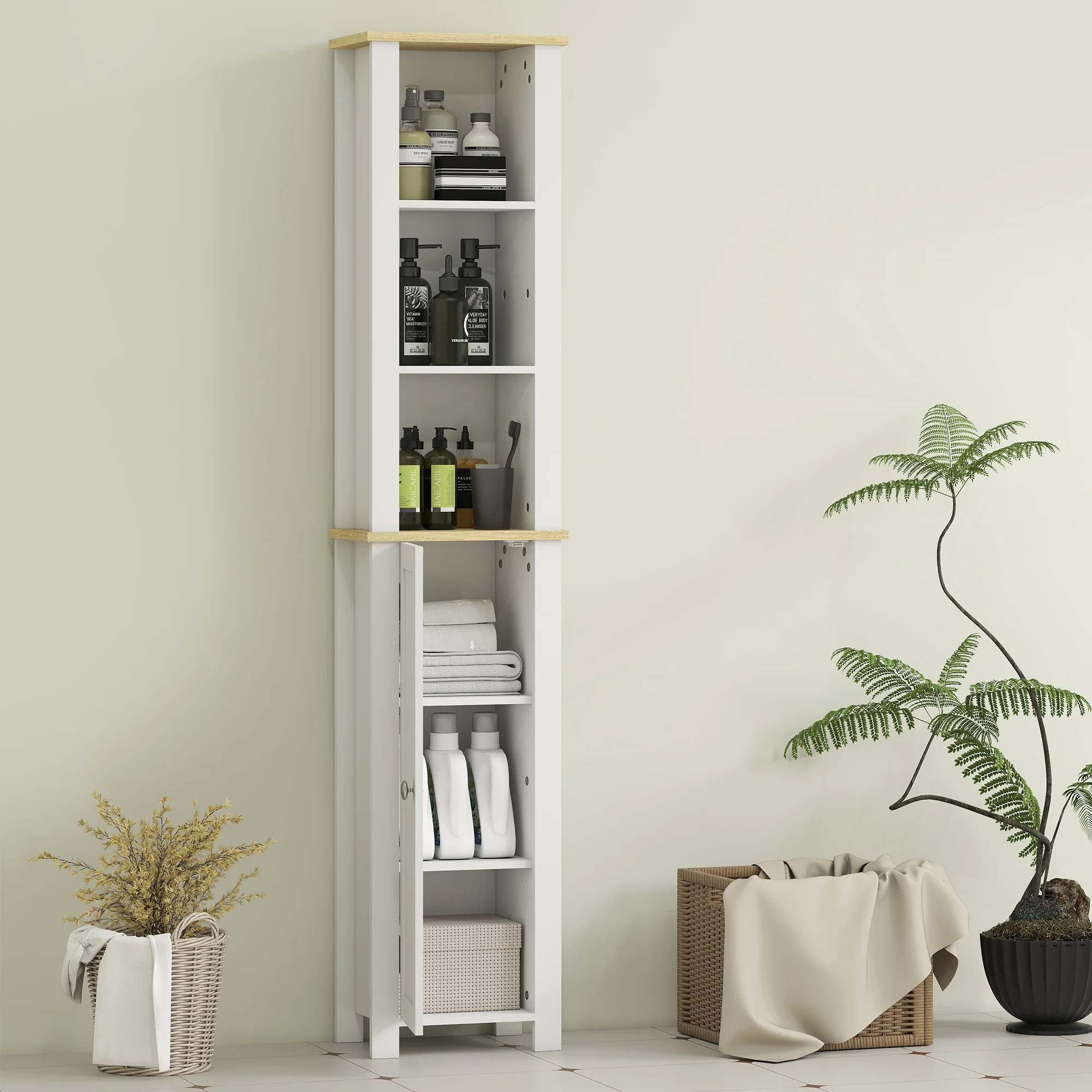 kleankin Slim Bathroom Storage Unit with Open Compartment, White - Image 7