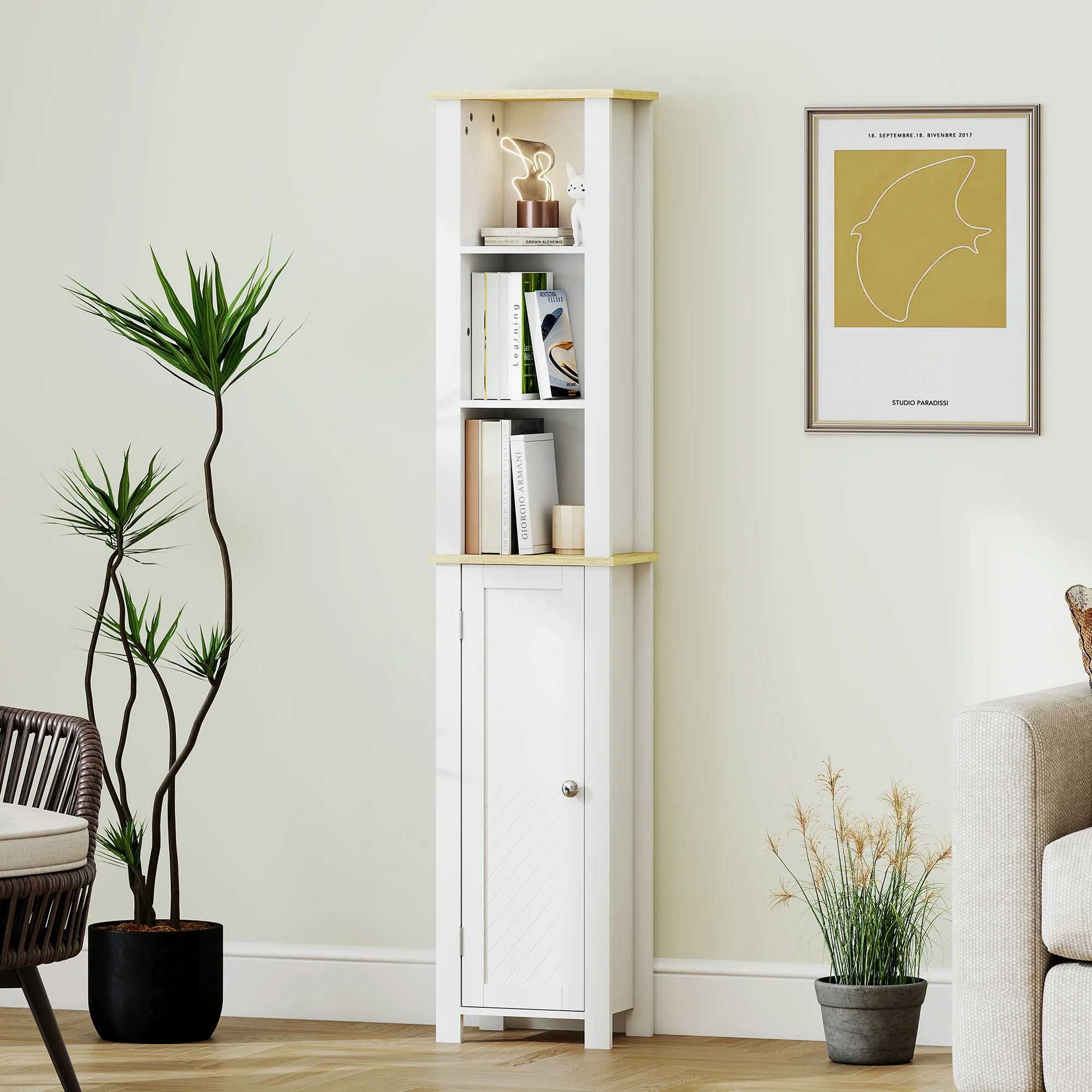 kleankin Slim Bathroom Storage Unit with Open Compartment, White - Image 8