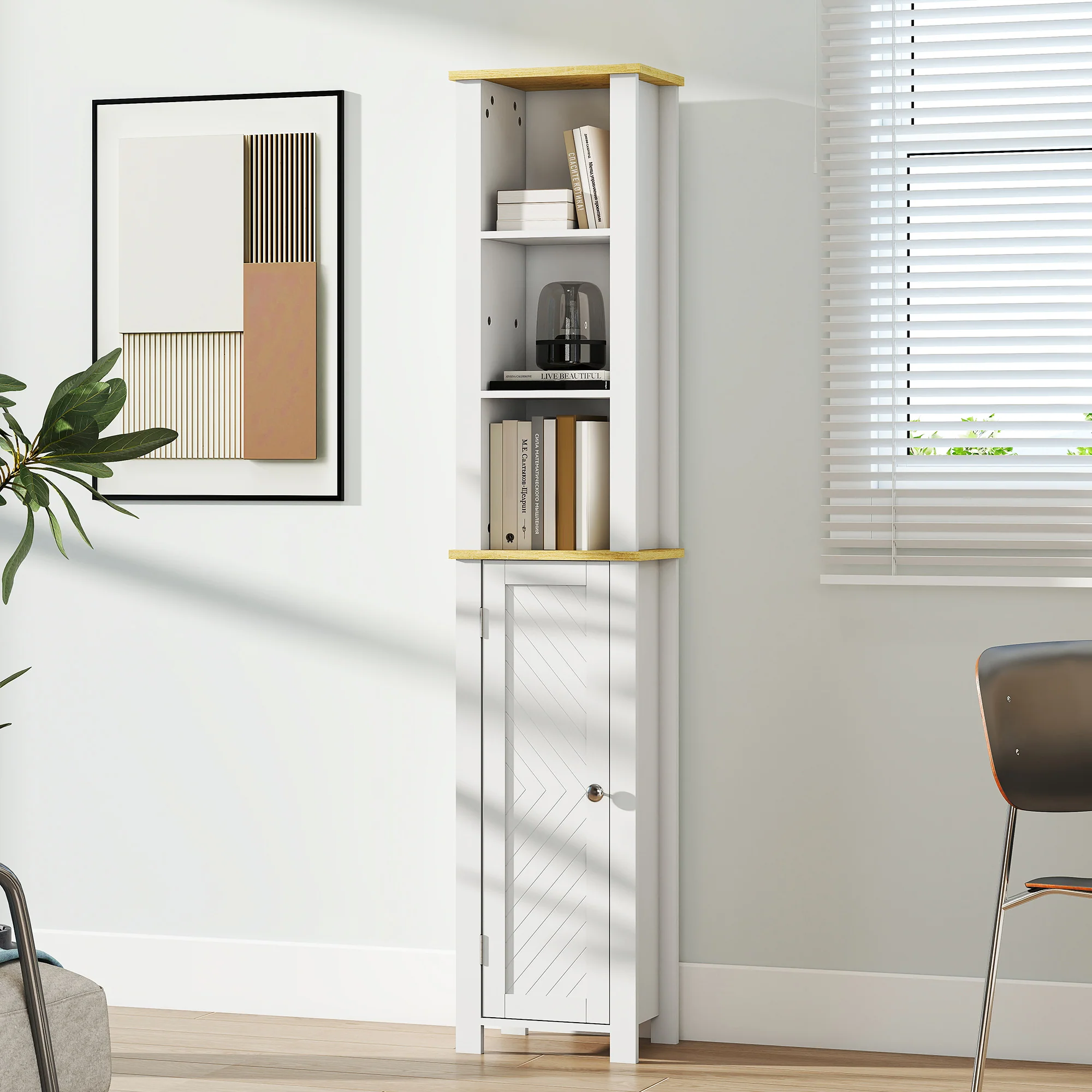 kleankin Slim Bathroom Storage Unit with Open Compartment, White - Image 9