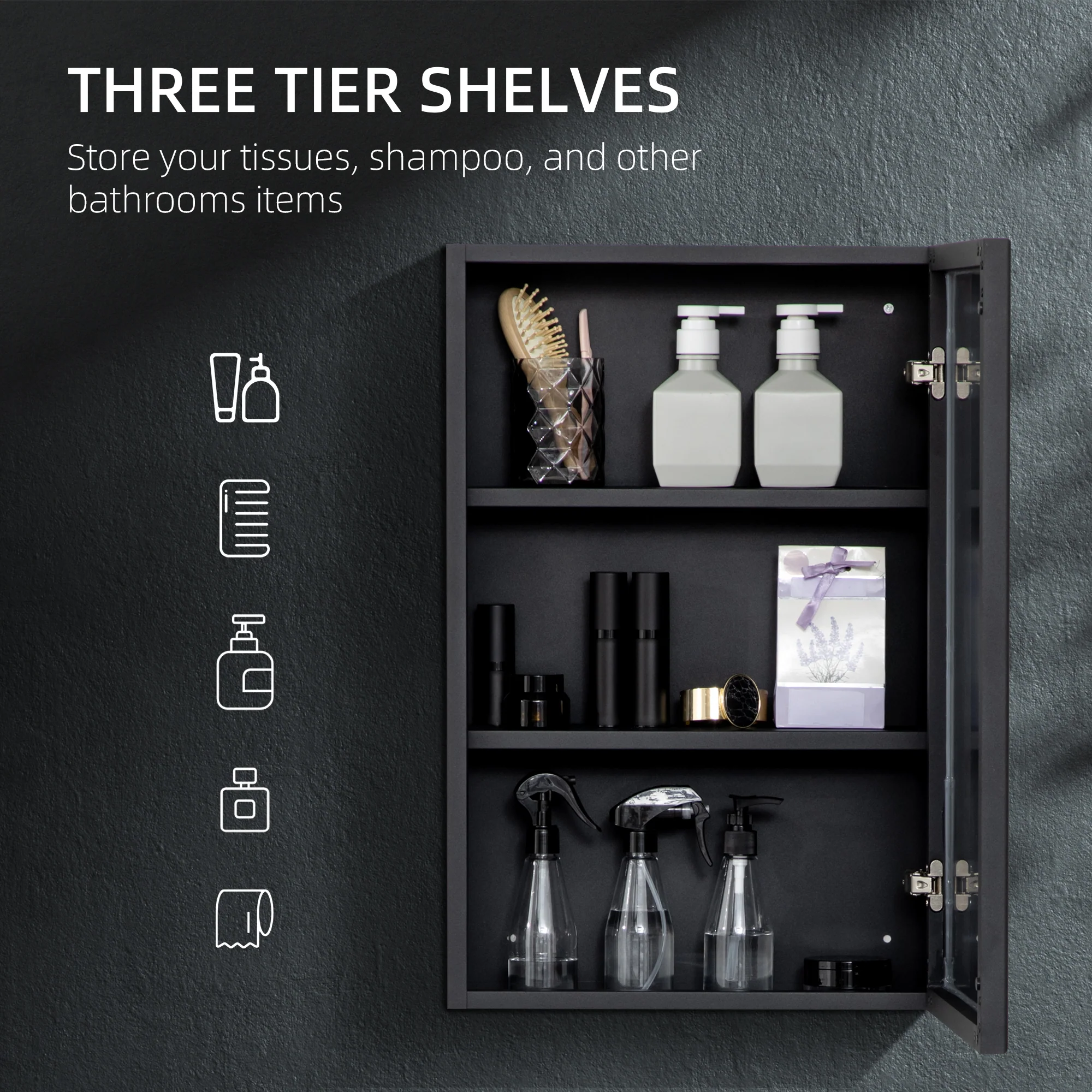 Kleankin Wall Mounted Bathroom Cabinet With Mirror And Storage Shelves - Image 3