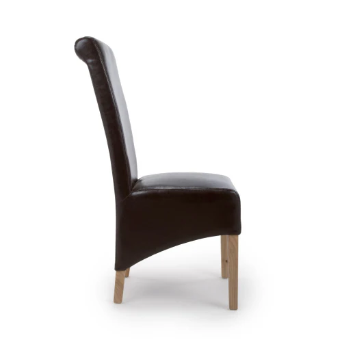 Krista Roll Back Bonded Leather Brown Dining Chair - Set Of 2 - Image 3