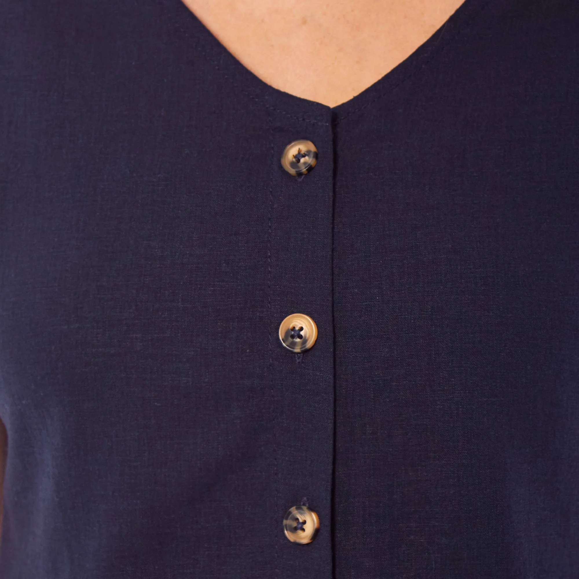 Ladies Linen Cap Sleeve Top - Navy Blue - Image 3