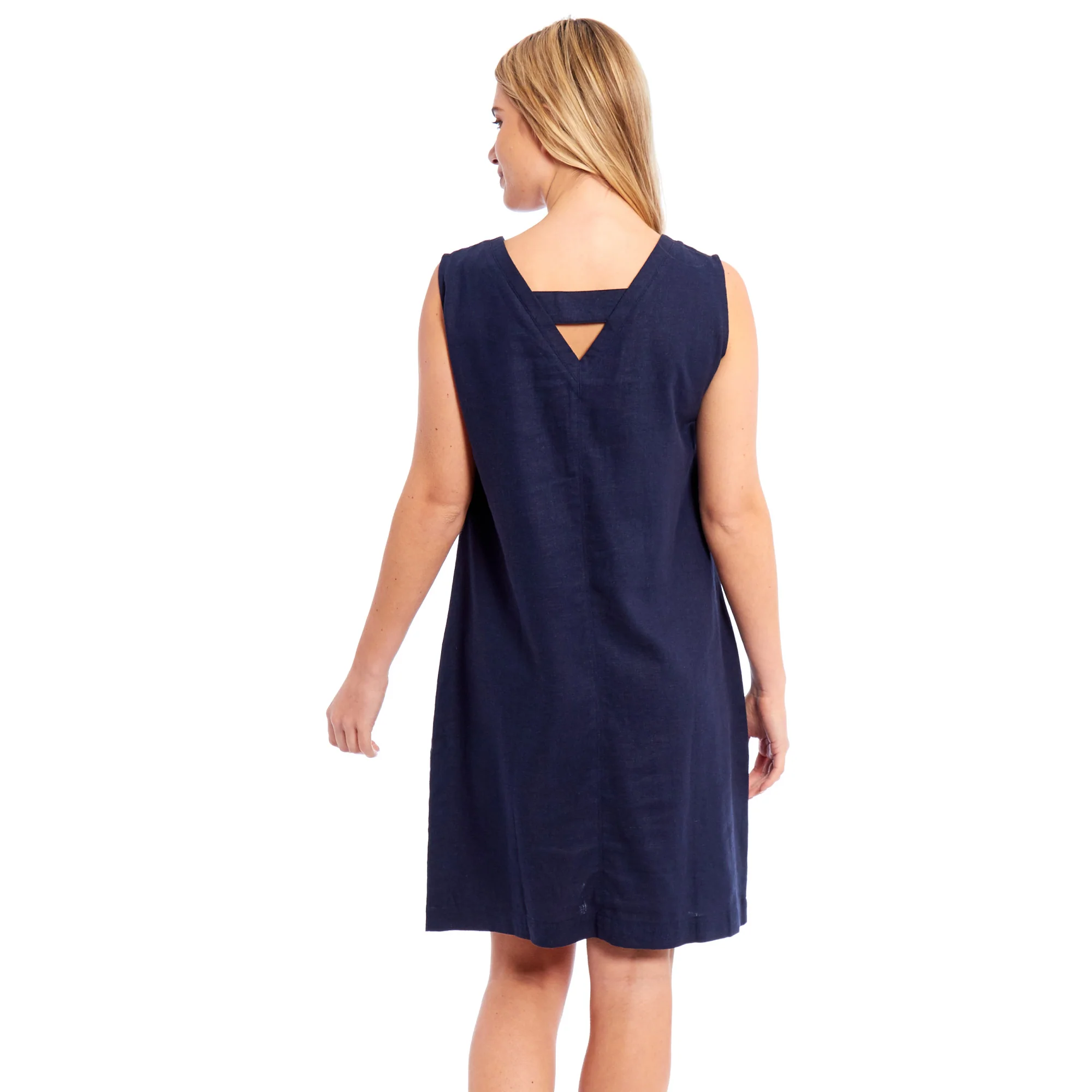 Ladies Linen Shift Dress - Navy Blue - Image 3