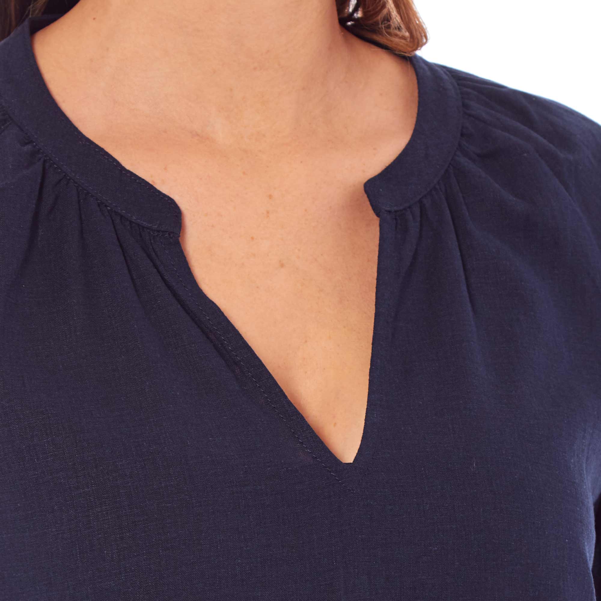 Ladies Linen Top - Navy Blue - Image 3