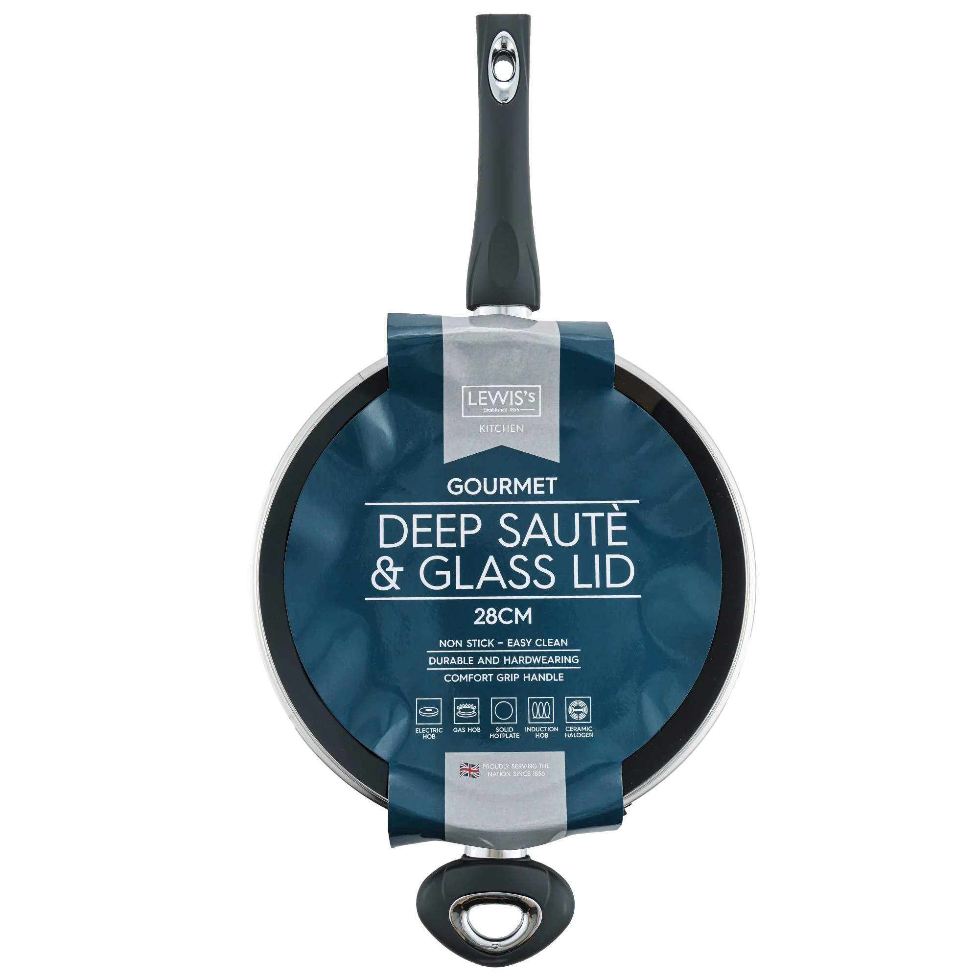 Lewis's Gourmet 28cm Non-Stick Deep Sauté Pan with Tempered Glass Lid - Image 3