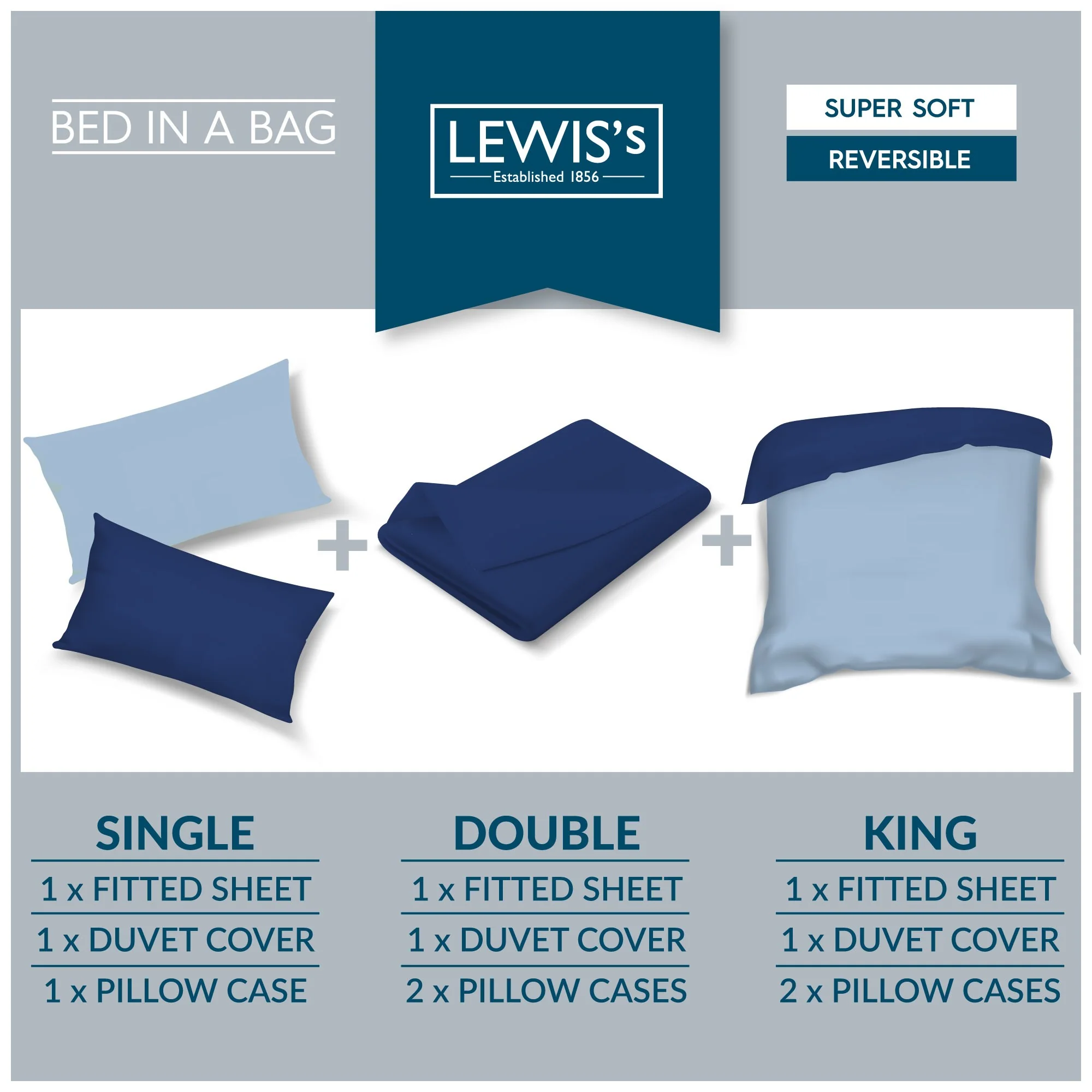 Lewis's Reversible Printed Bed In A Bag - Grey Stripe - Image 2
