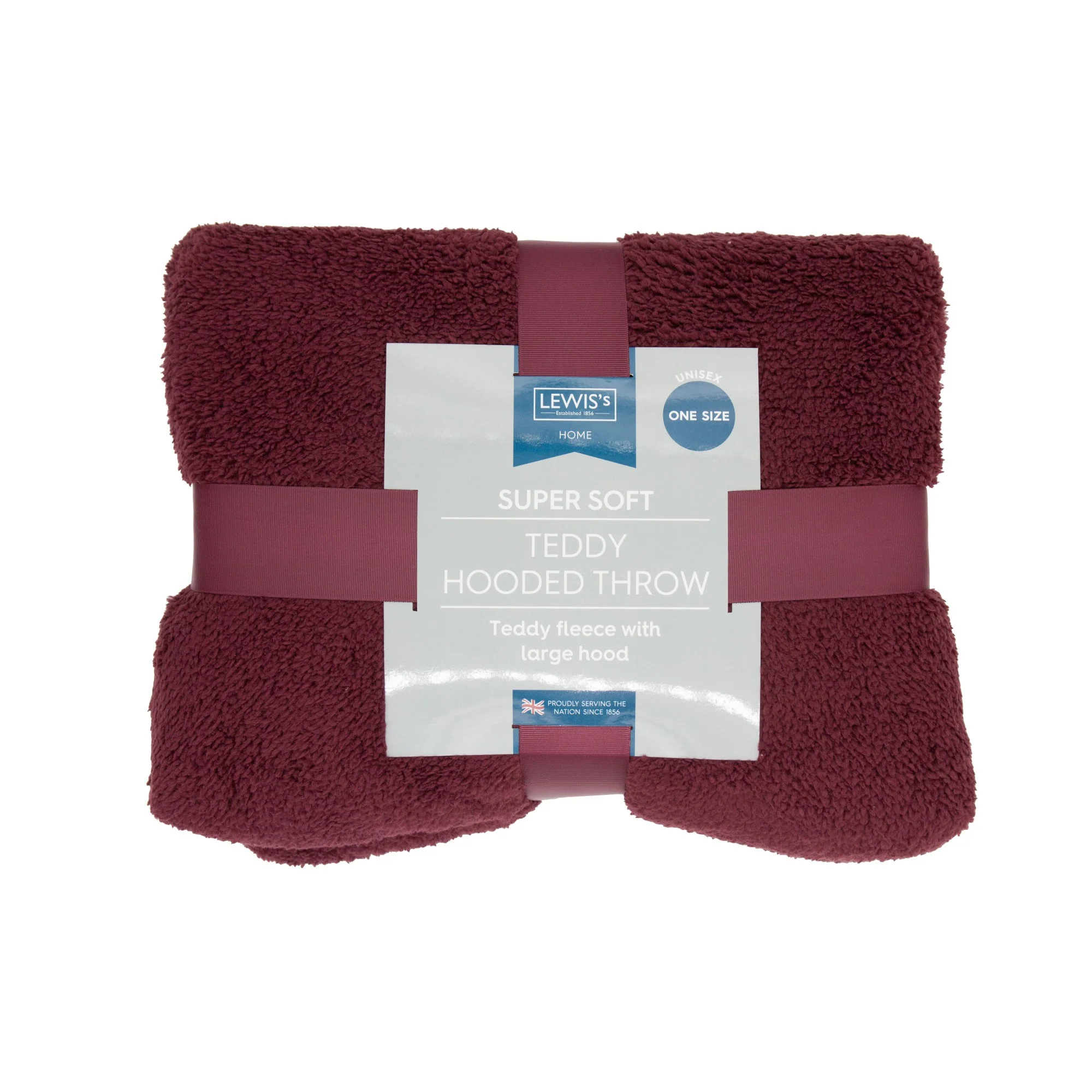 Lewis's Sherpa Fleece Lined Hooded Throw - Burgandy - Image 2