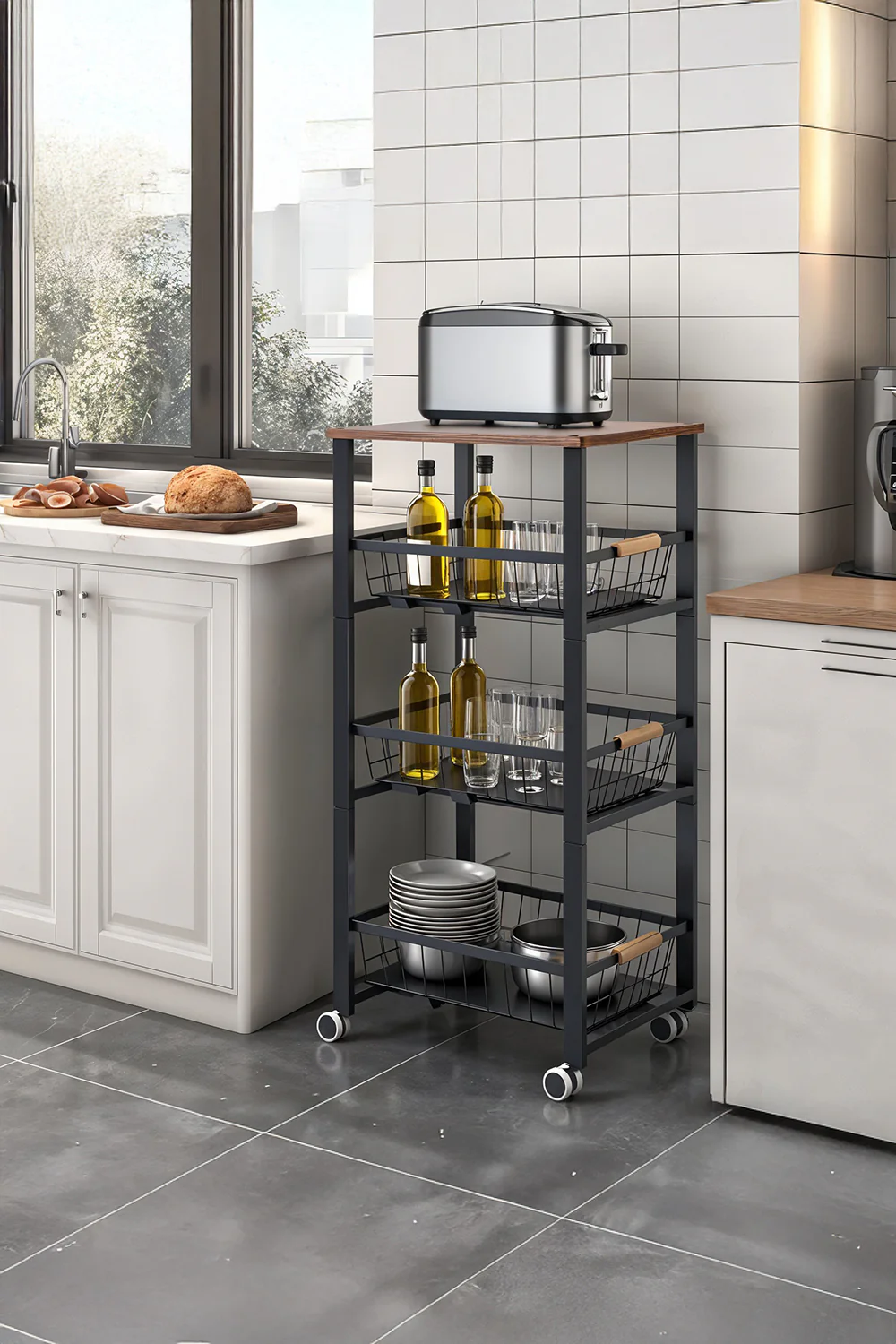 Lifeideas 4-Tier Kitchen Storage Trolley With Wheels - Image 2
