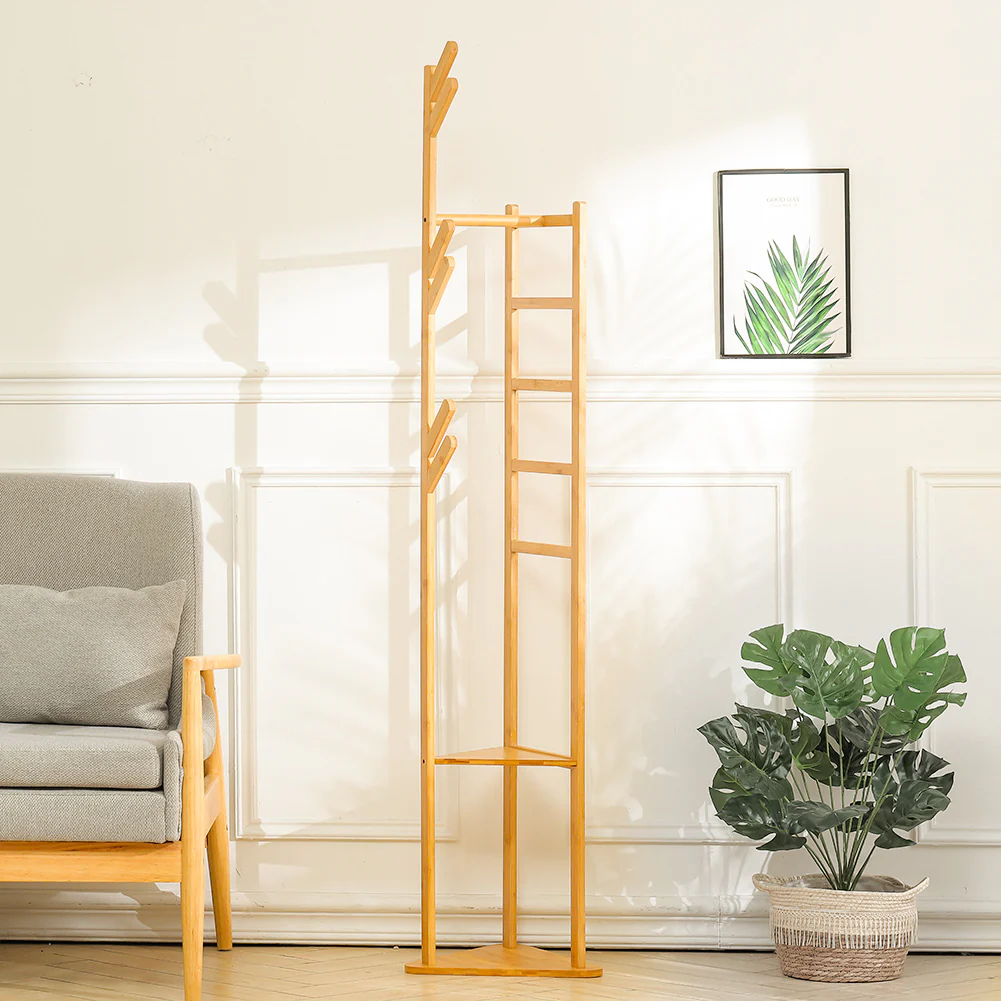 Lifeideas Bamboo Coat Rack Stand Coat Standing Tree for Entryway Bedroom Office - Image 3